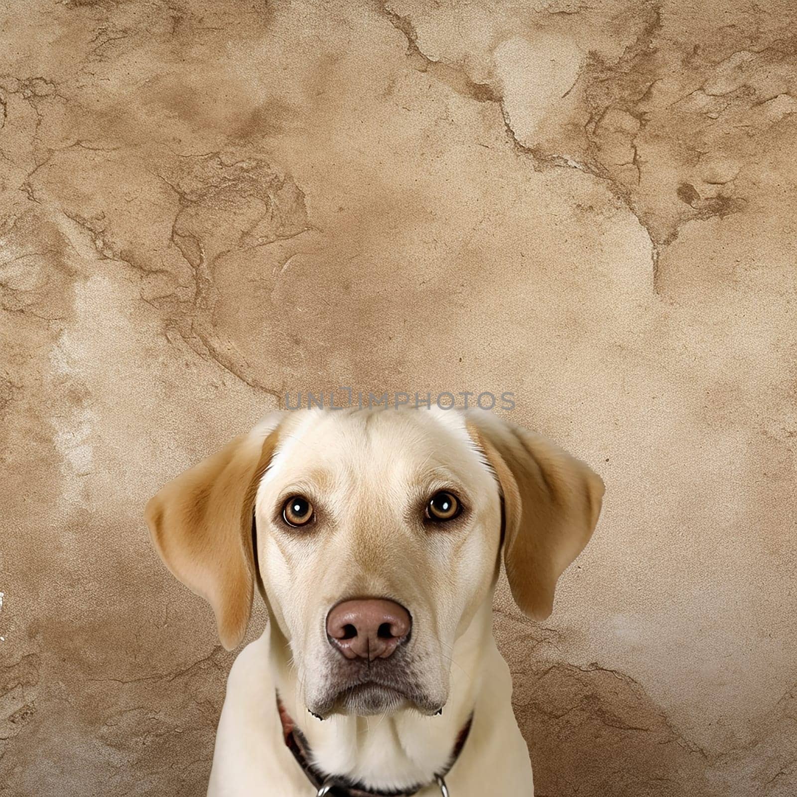 A happy and funny dog looking in front, neutral background