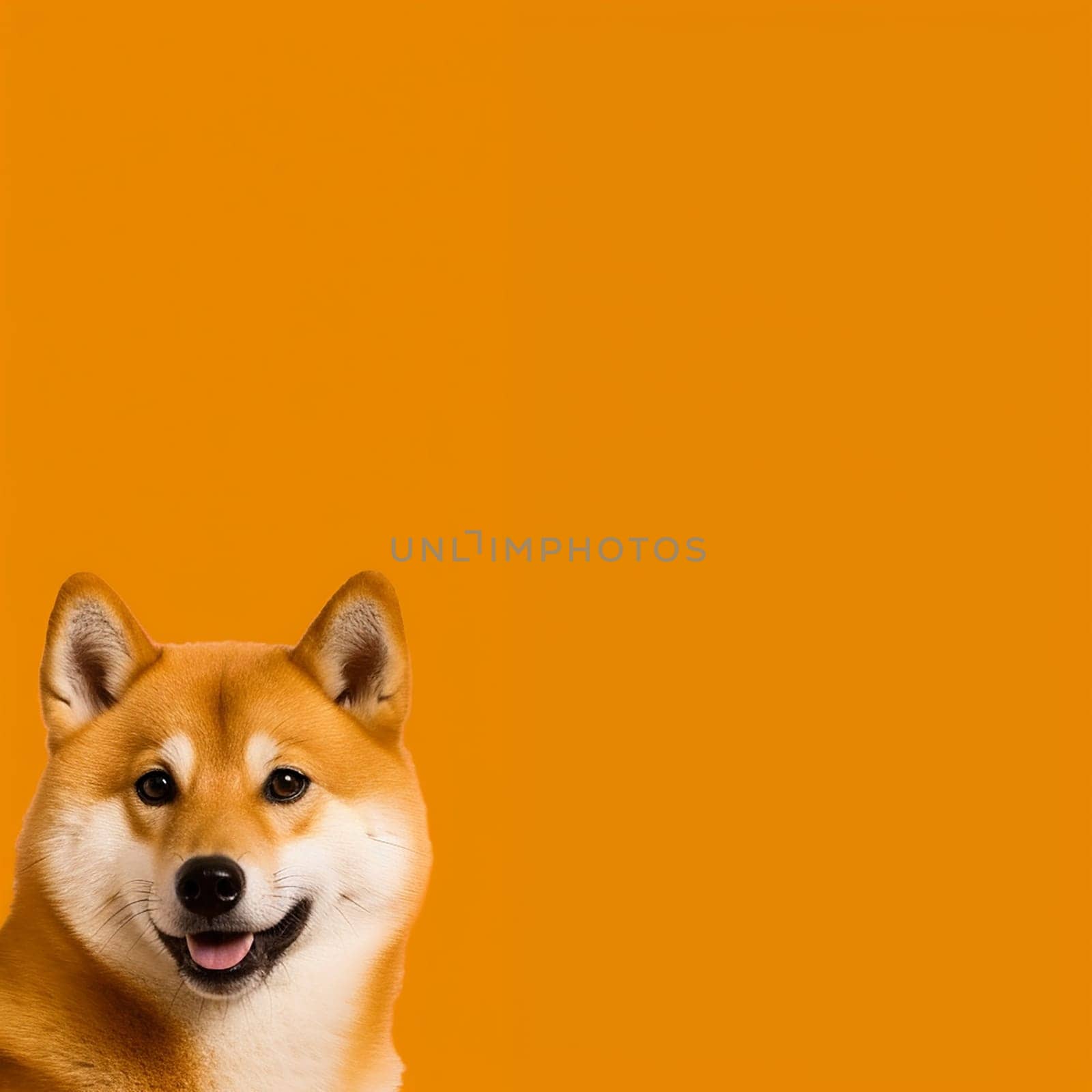 A happy and funny dog looking in front, neutral background