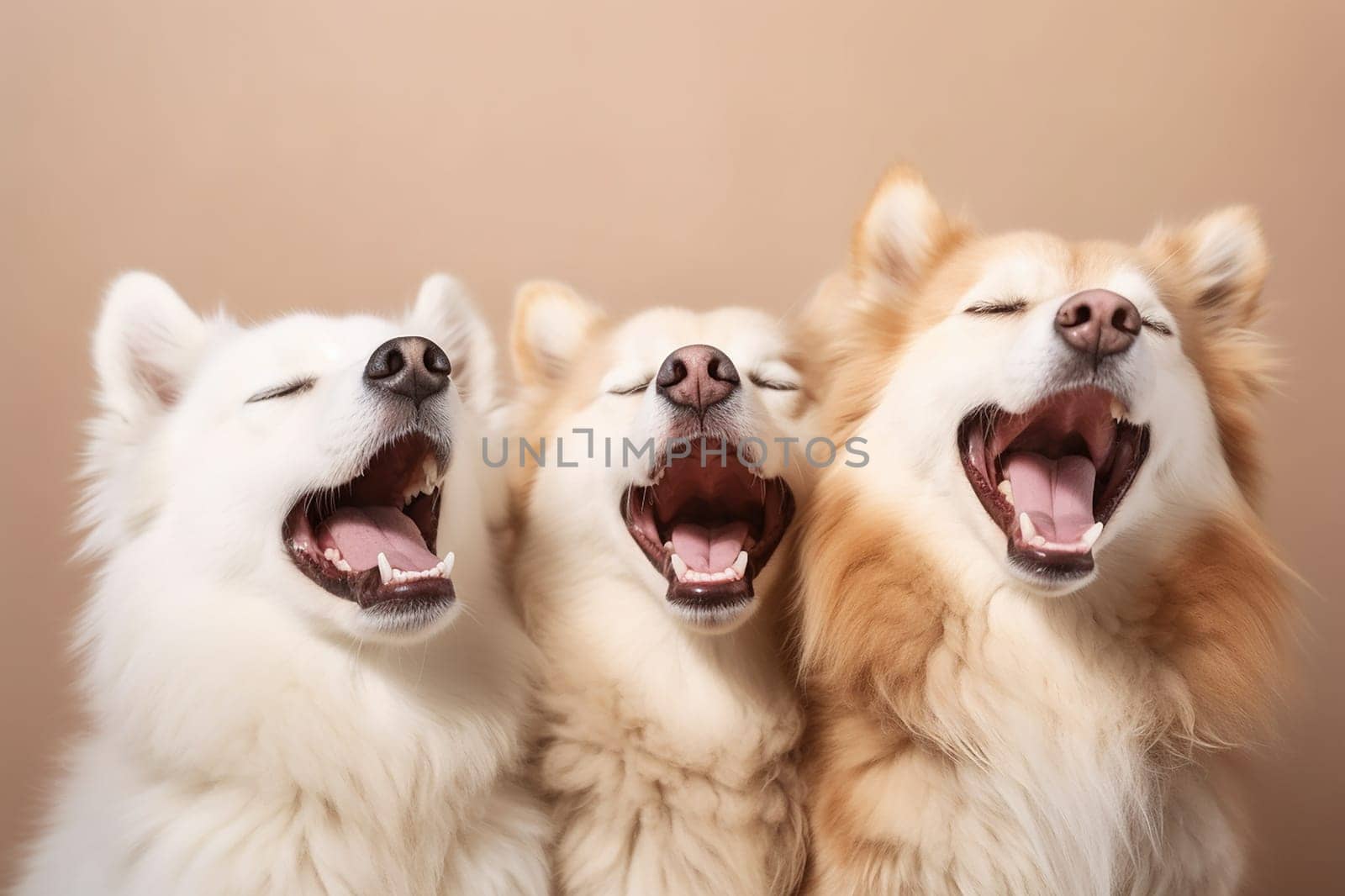A happy and funny dog looking in front, neutral background