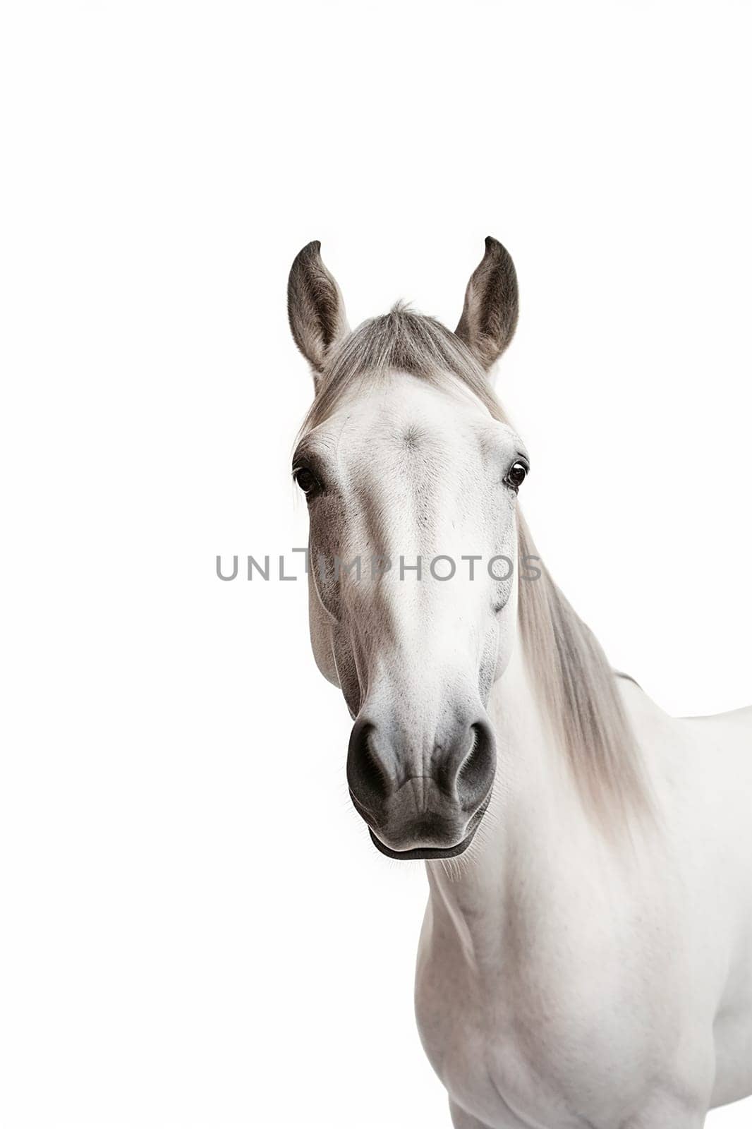 A beautiful white horse photo, white background