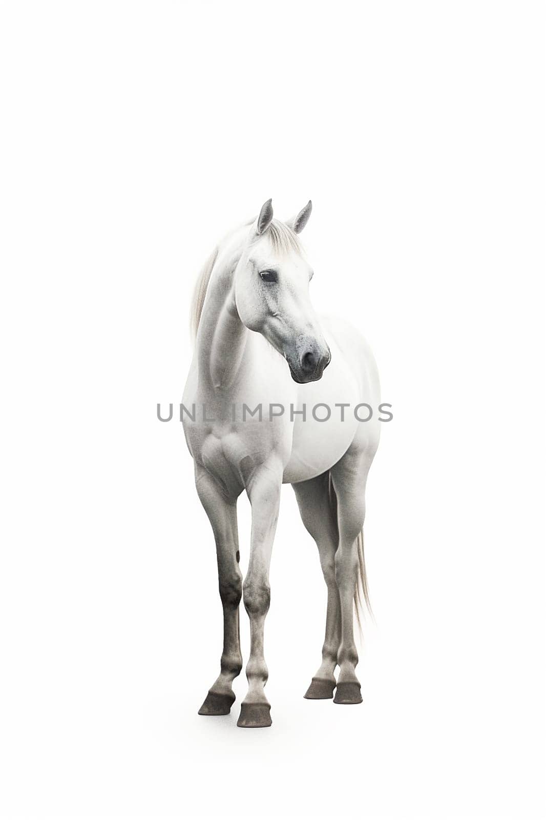 A beautiful white horse photo, white background