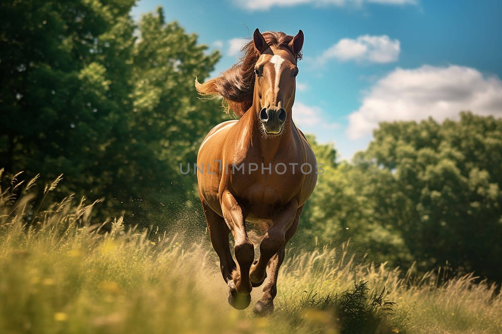 A beautiful horse running free in nature, freedom by Hype2art