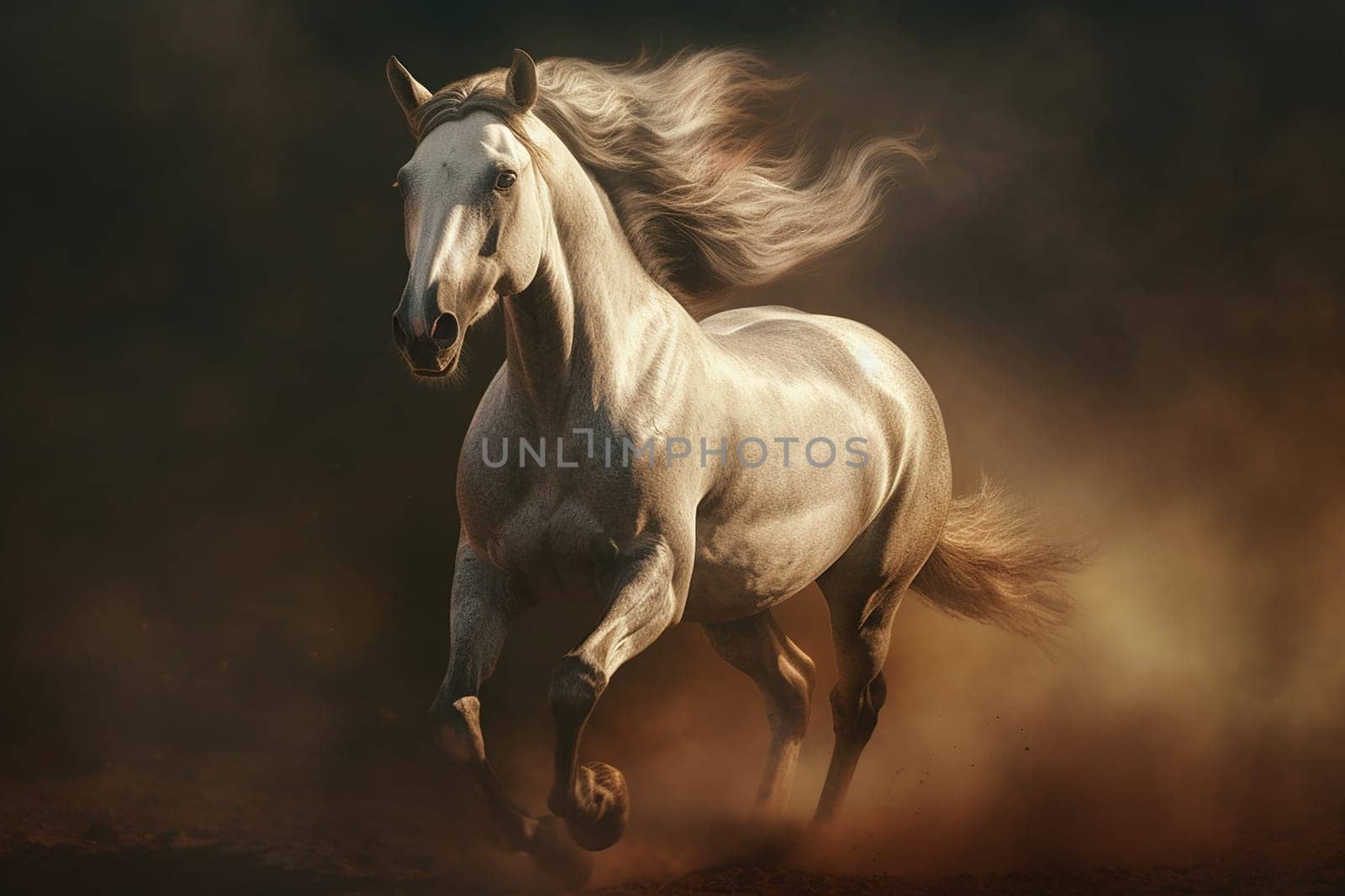 A beautiful horse running free in nature, freedom, background