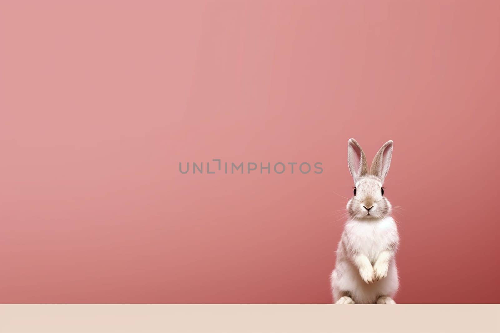 A little cute and adorable small rabbit, baby bunny photo, family pet, neutral pink background by Hype2art