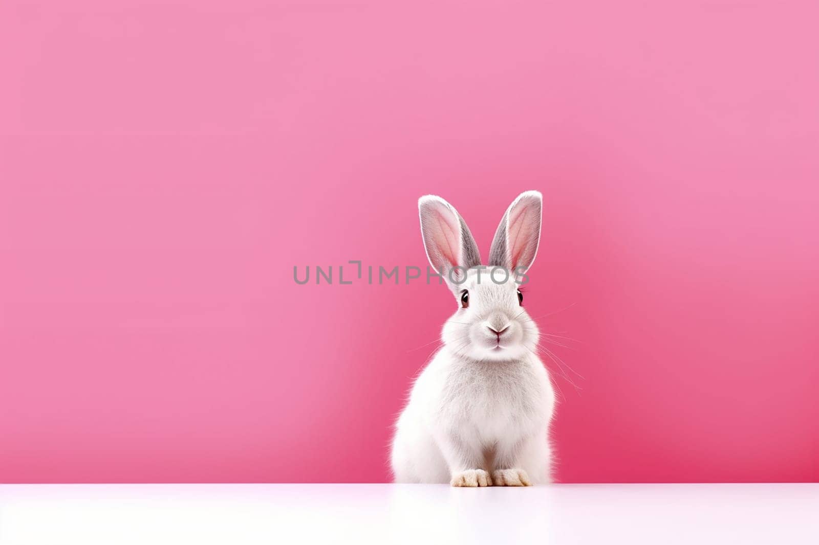 A little cute and adorable small rabbit, baby bunny photo, family pet, neutral pink background by Hype2art