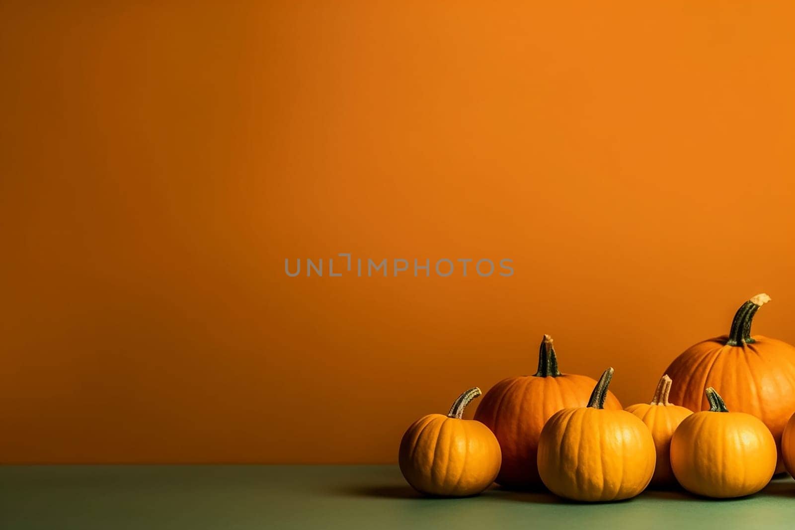 An Halloween background with scary and creepy carved pumpkin, orange background, scary wallpaper