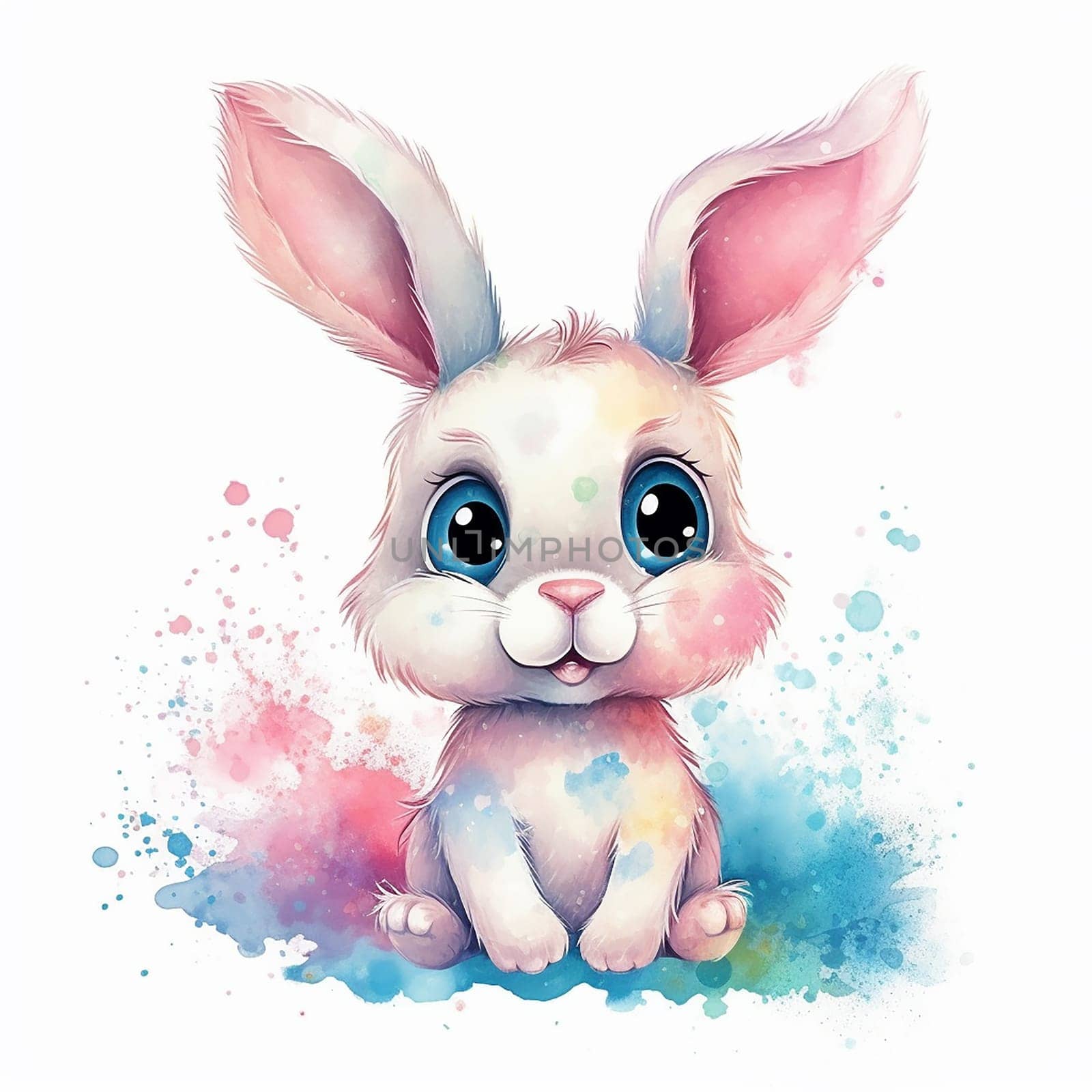 A little cute and adorable small rabbit, baby bunny photo, family pet, watercolor style by Hype2art