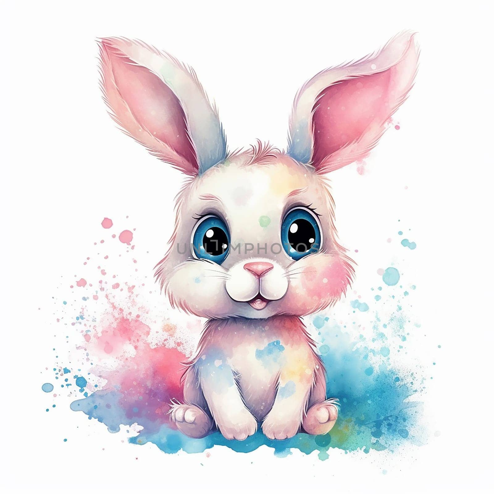 A little cute and adorable small rabbit, baby bunny photo, watercolor style domestic animal, family pet,