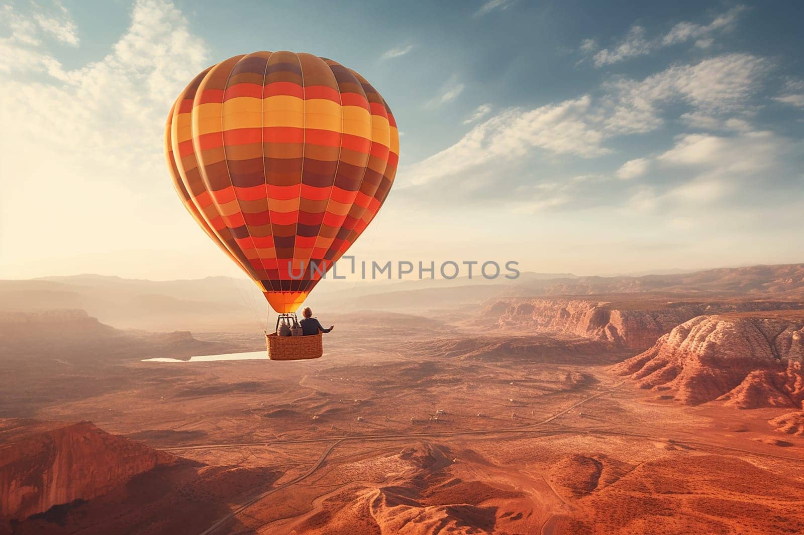 A hot air balloon flying, start of new fun adventure or a travel, landscape, travel with friends, background wallpaper