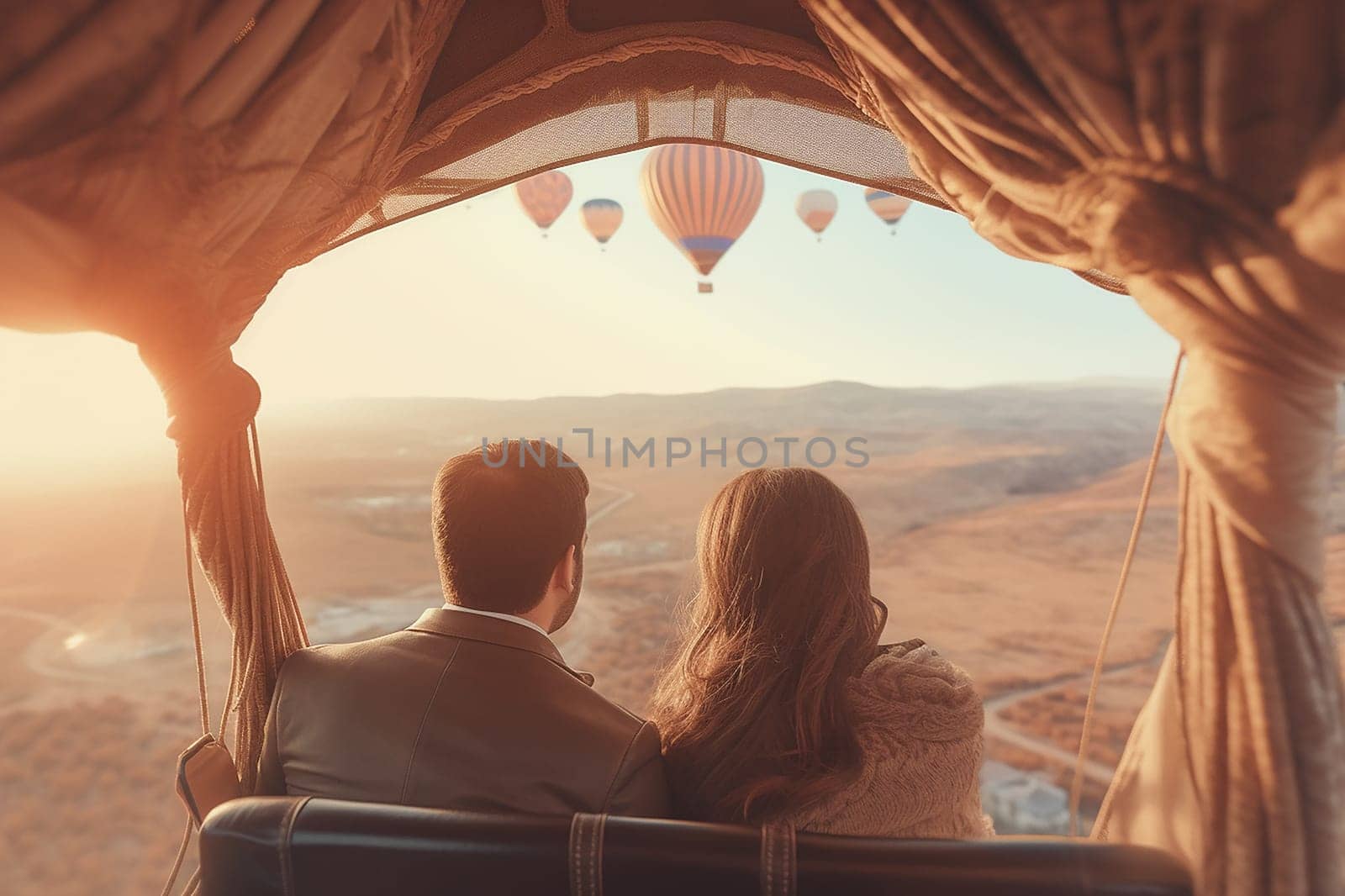A hot air balloon flying, start of new fun adventure or a travel, landscape, travel with friends, background wallpaper