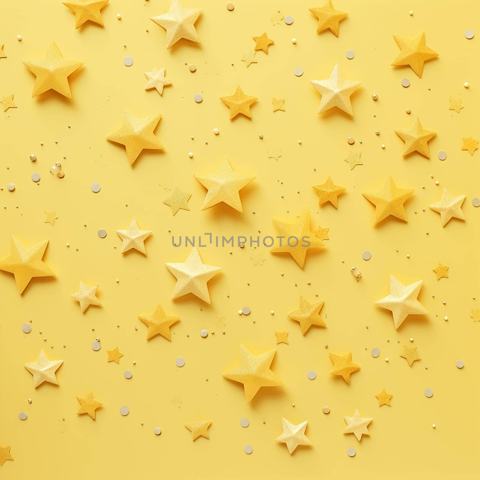 Yellow stars on yellow background, copy space, spark, light by Hype2art