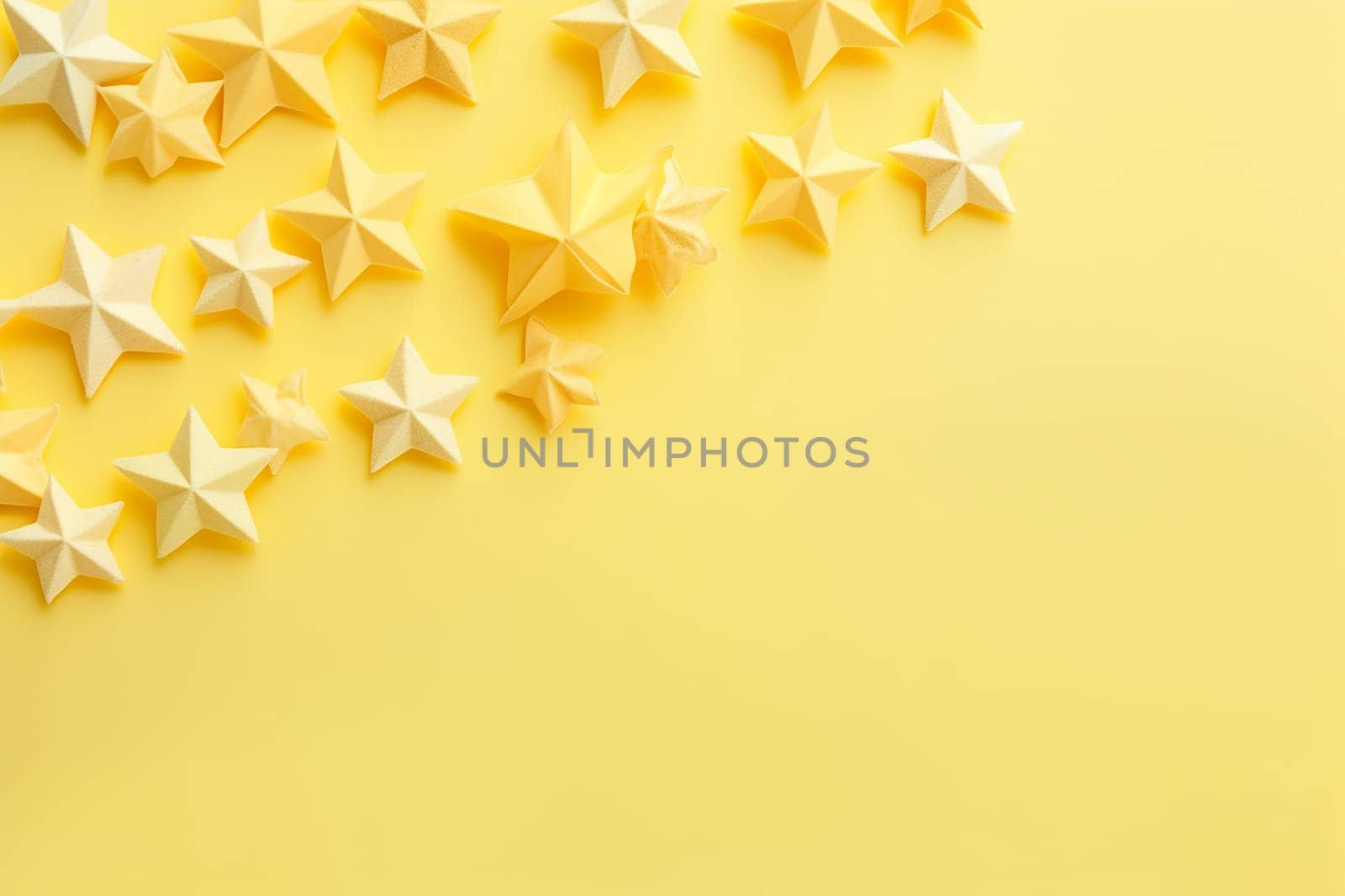 Yellow stars on yellow background, copy space, spark, light by Hype2art