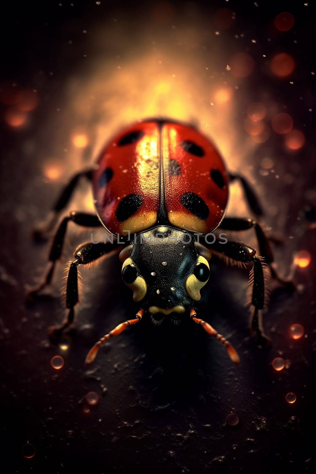 A close-up photo of a ladybug insect red and black insect