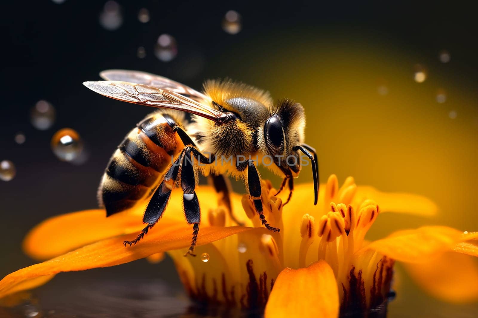 A bee in the process of pollinating a flower, sunlight, natural lighting by Hype2art