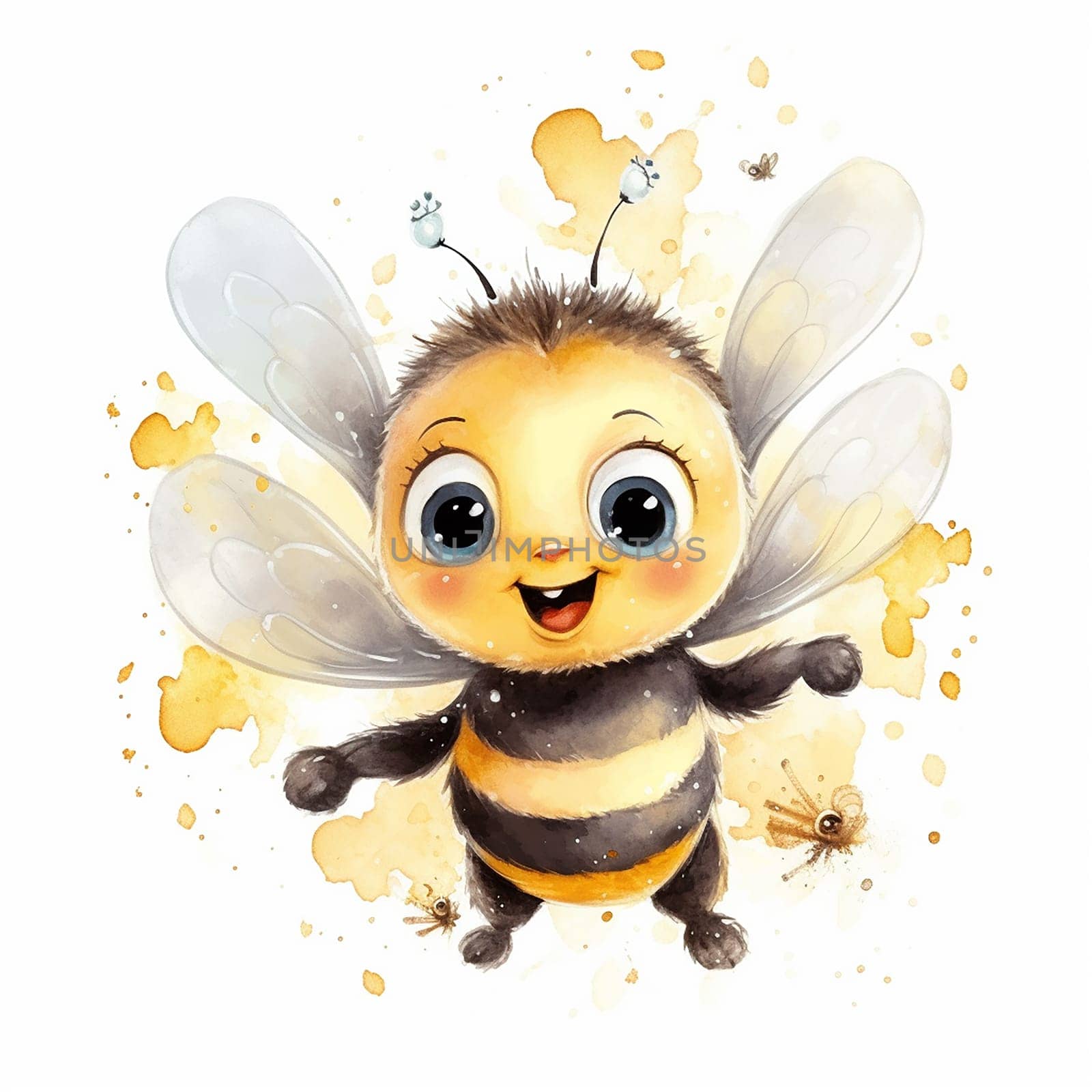 An artistic illustration of a bee with watercolor style on white background by Hype2art