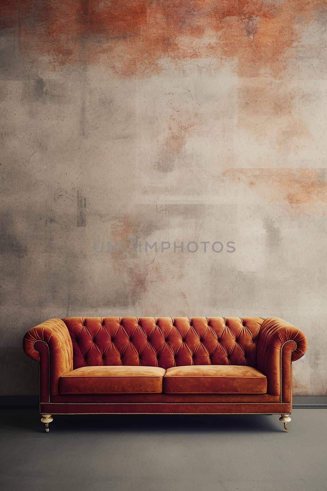 Vintage Orange Leather Sofa in Modern Industrial Living Room by Hype2art