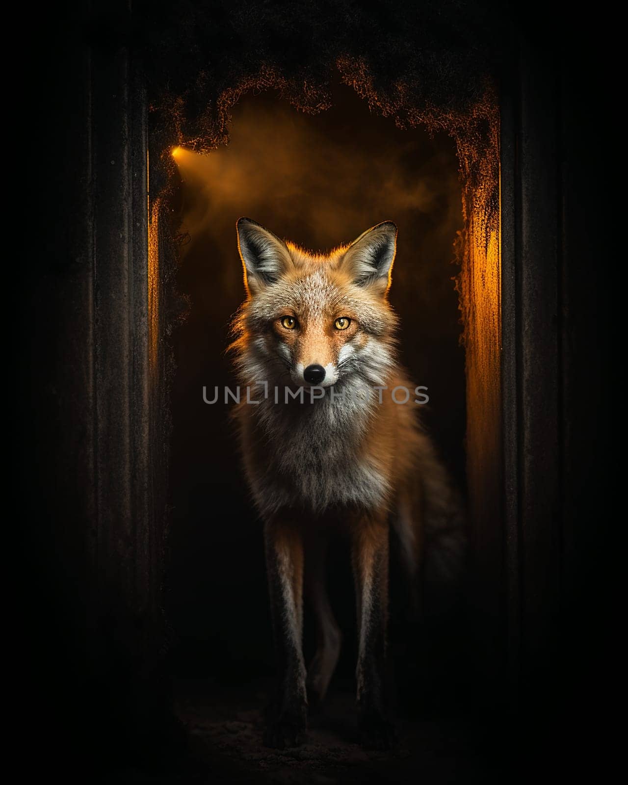 a wild small fox in nature, photo shot cool background