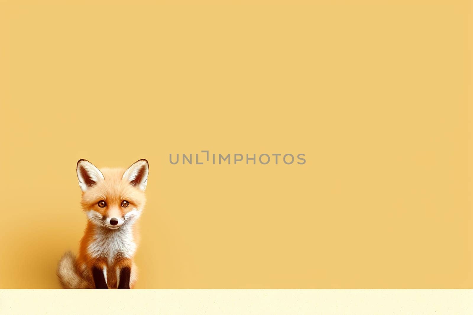a wild small cute and adorable baby fox, neutral background