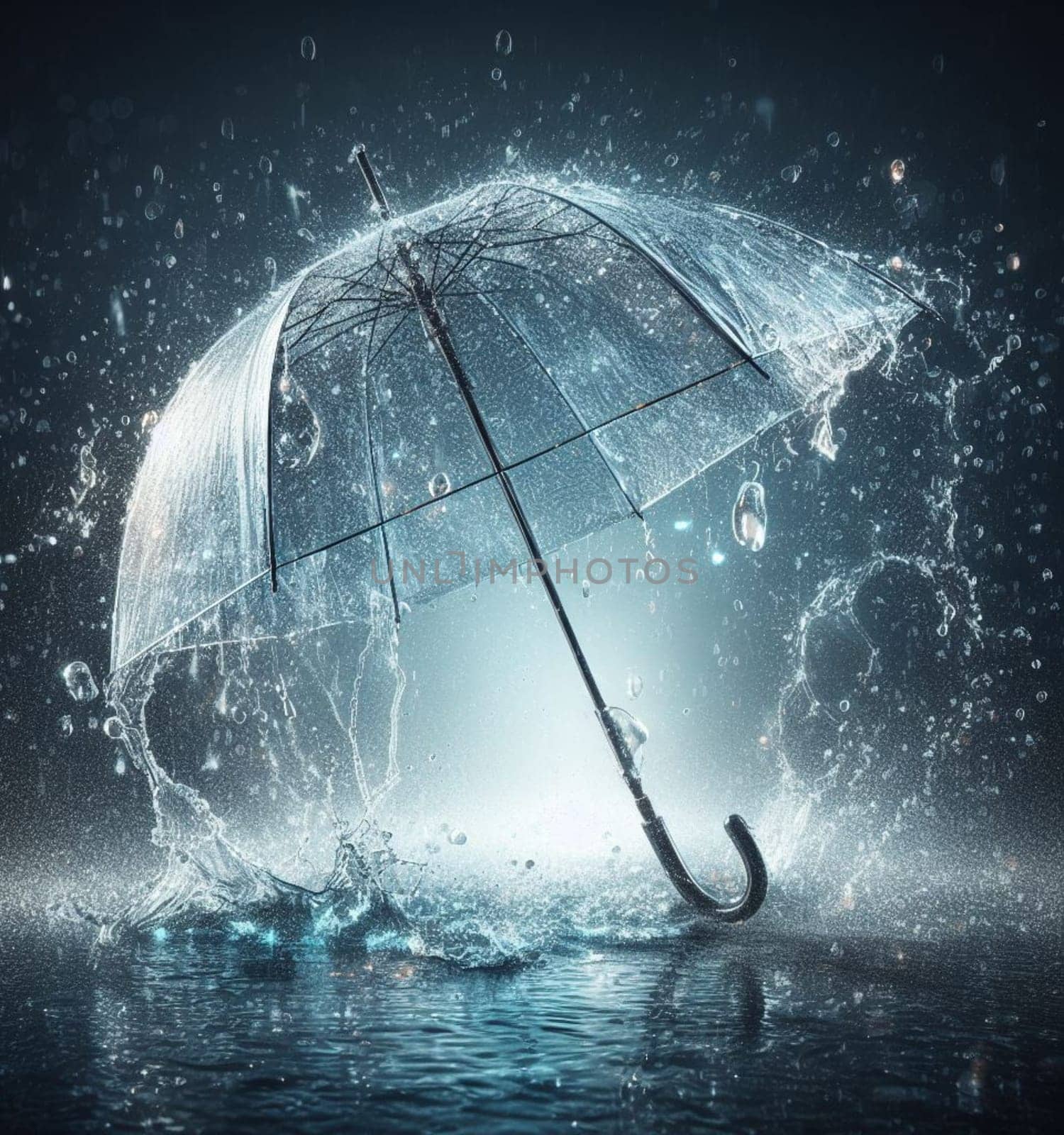 umbrella under heavy rain on solid background ai generated