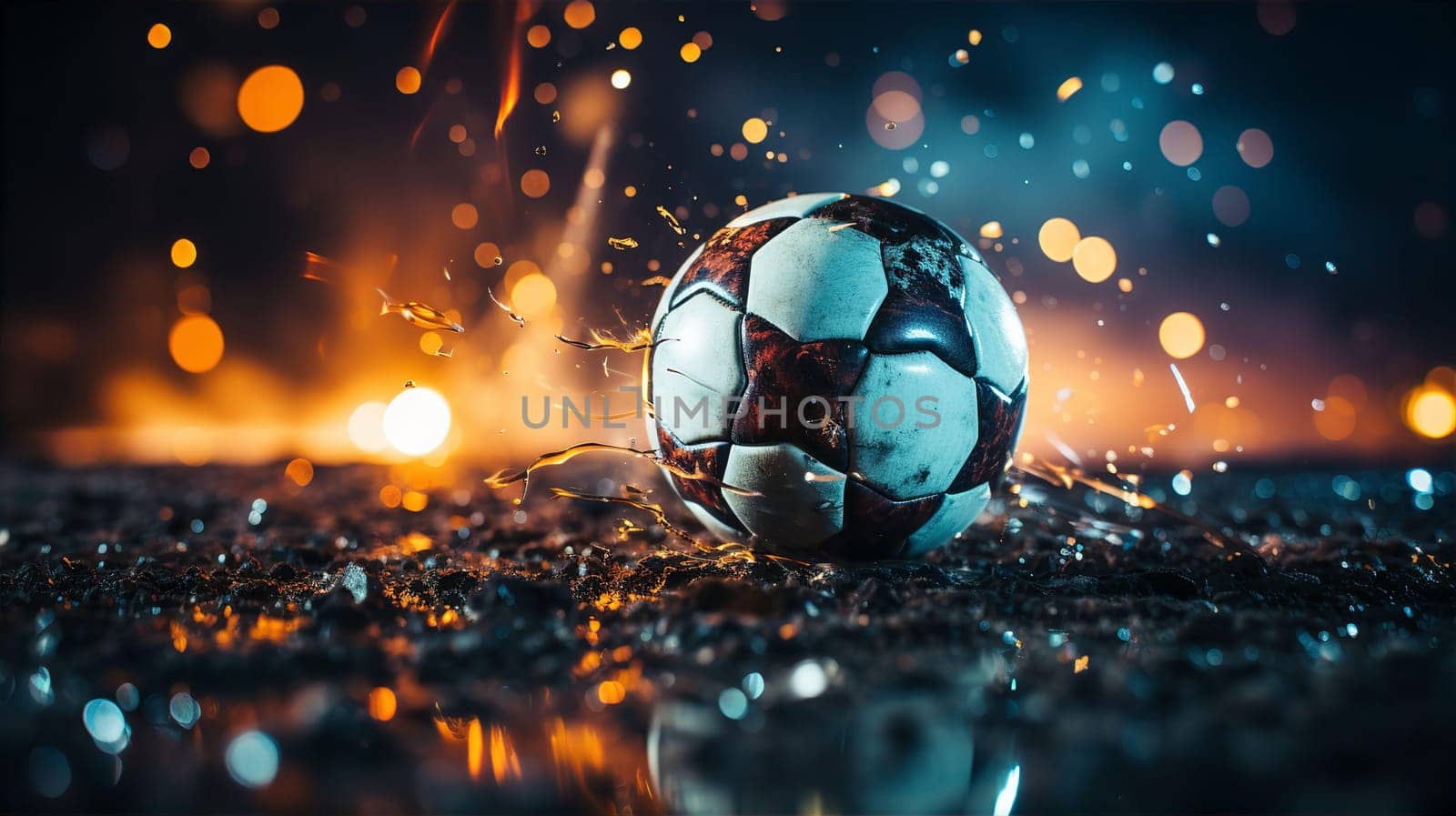 Soccer ball on dirty field at end of game closeup by kuprevich