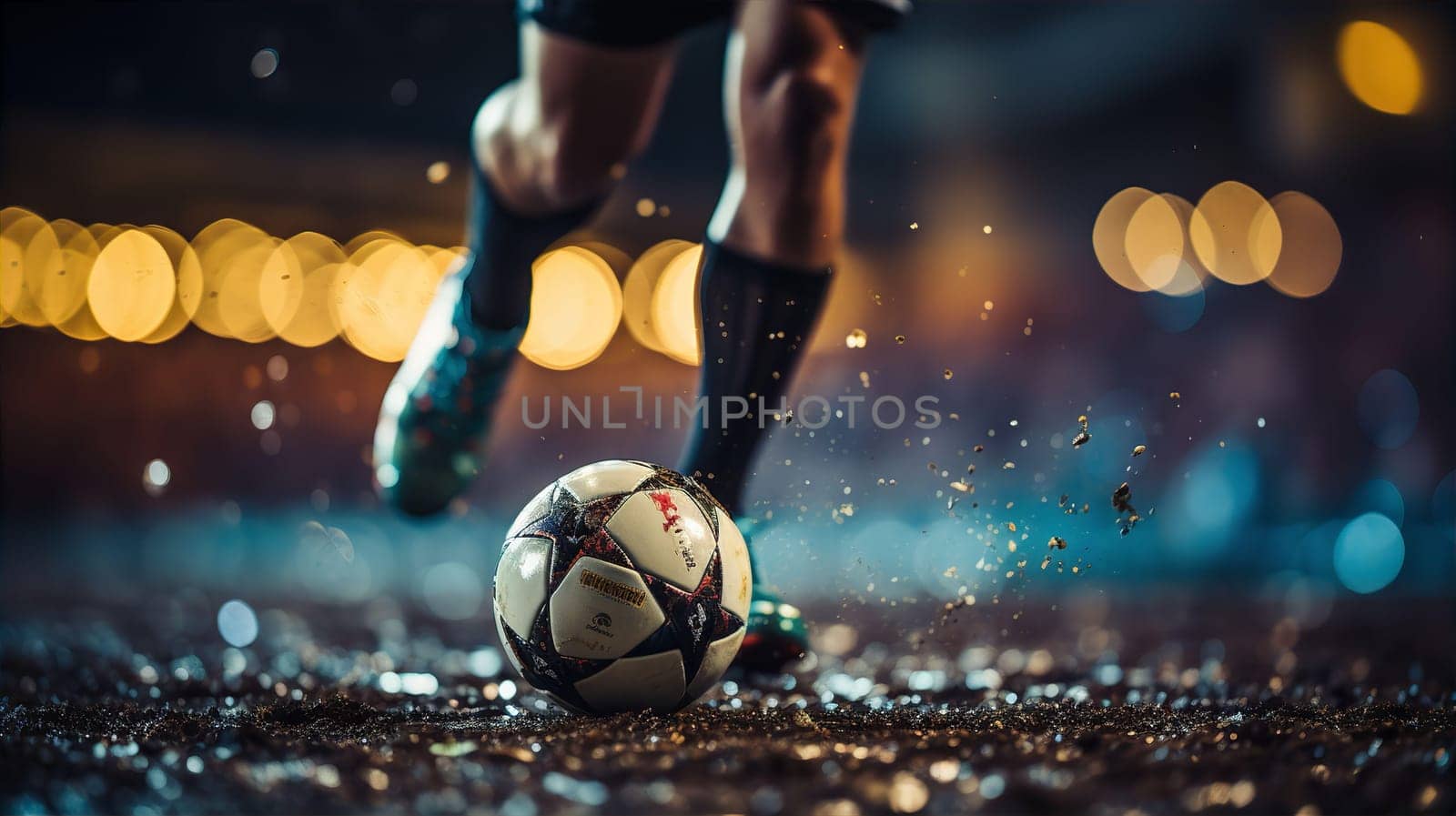 Soccer player feet kicking ball on dirty field by kuprevich