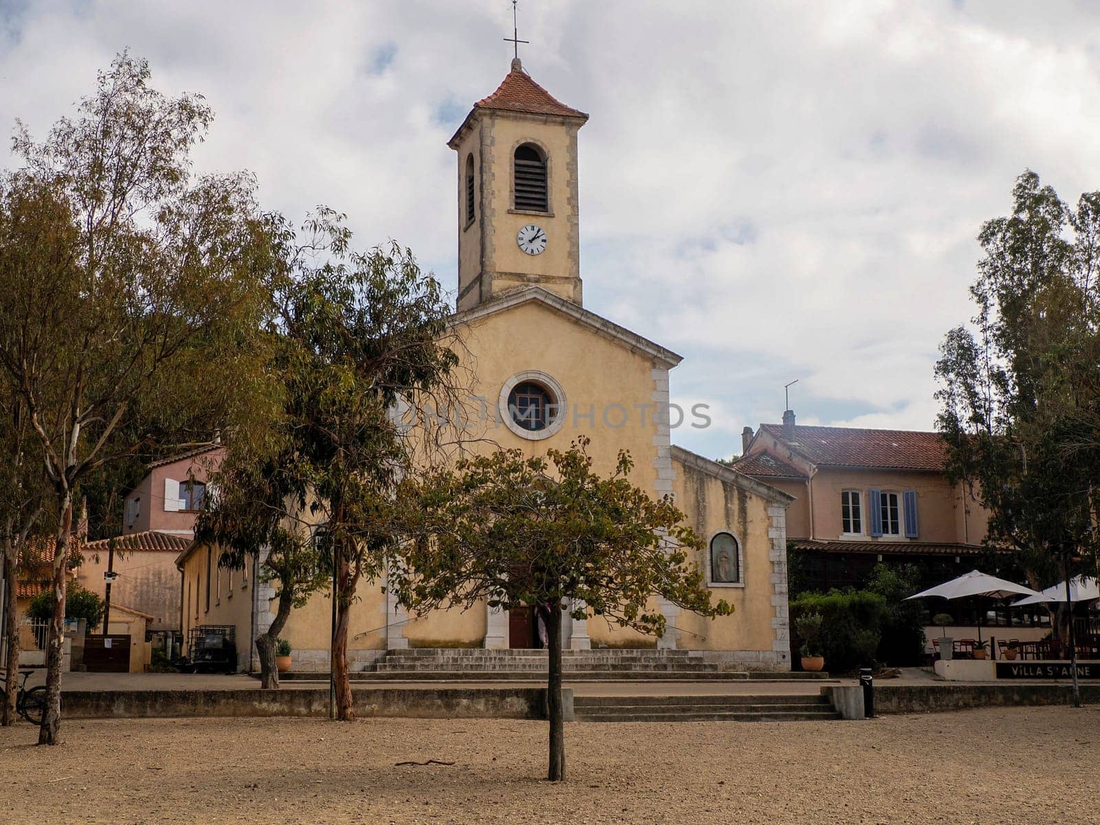 old church in main place of village of porquerolles island france panorama landscape by AndreaIzzotti
