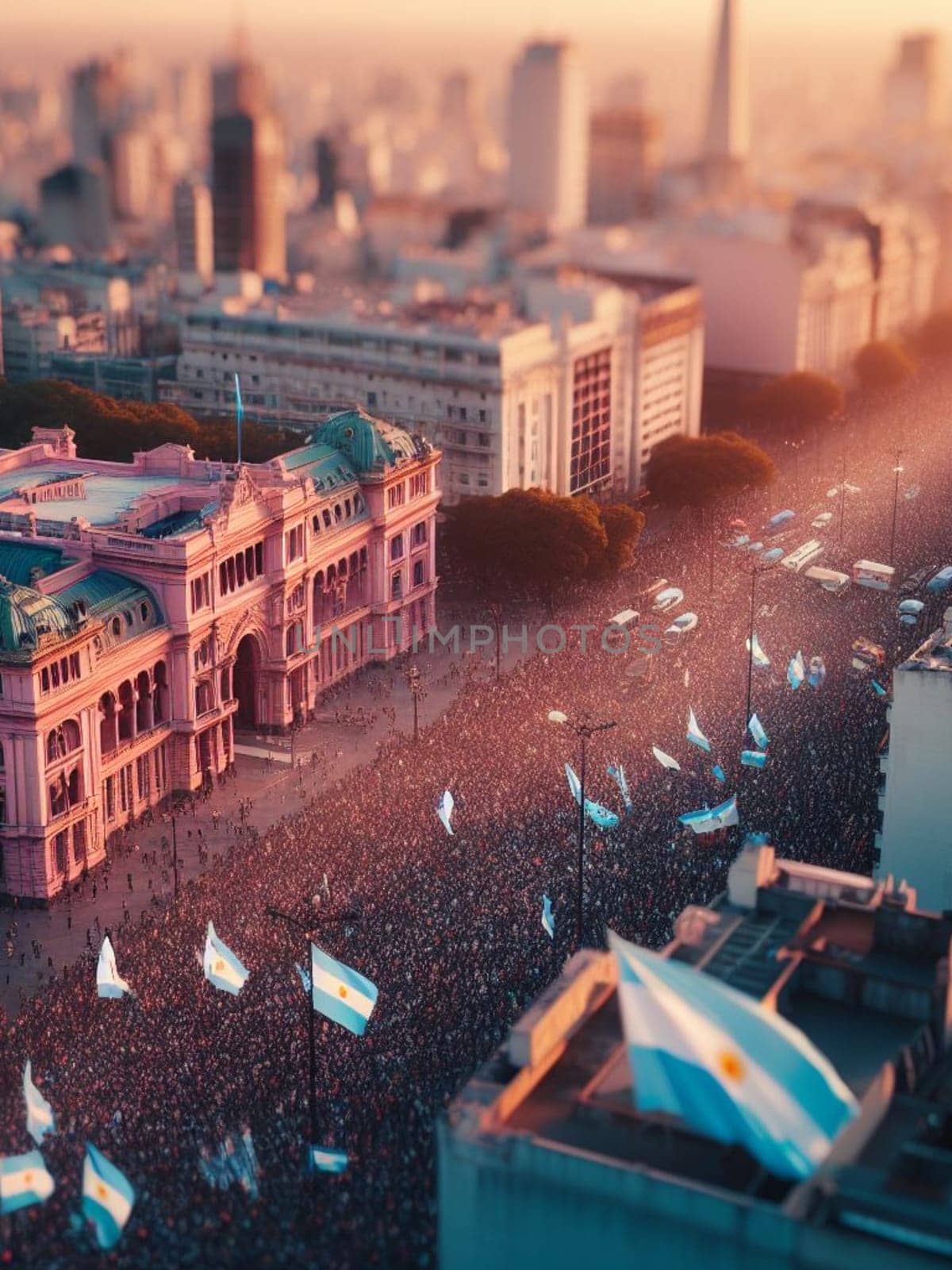 gigantic crowd thousands of people manifesting in buenos aires argentina for event celebration or social issues generative ai art