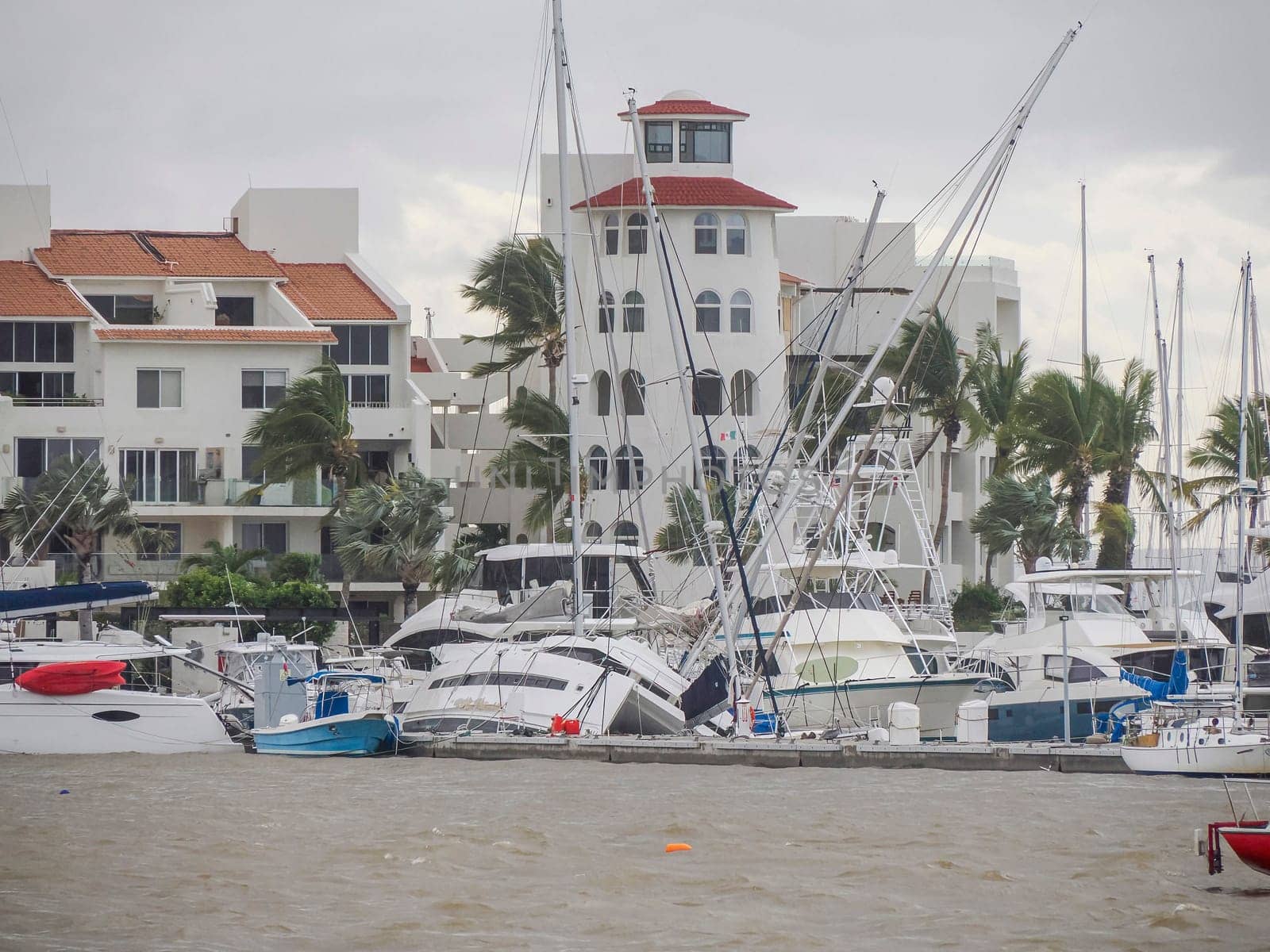 Many yacht stranded on the malecon of La Paz after the passage of Hurricane Norma on October 2023 Baja California Sur