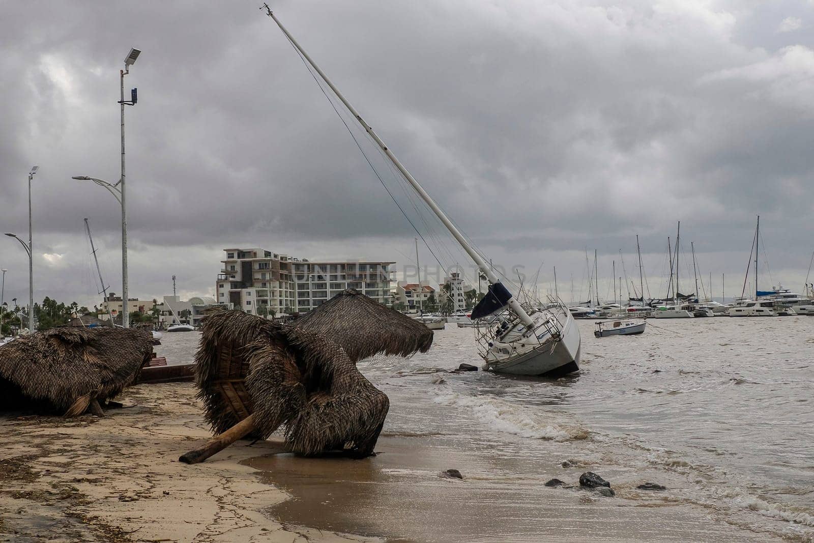 yacht stranded on the malecon of La Paz after the passage of Hurricane Norma on October 2023 Baja California Sur by AndreaIzzotti