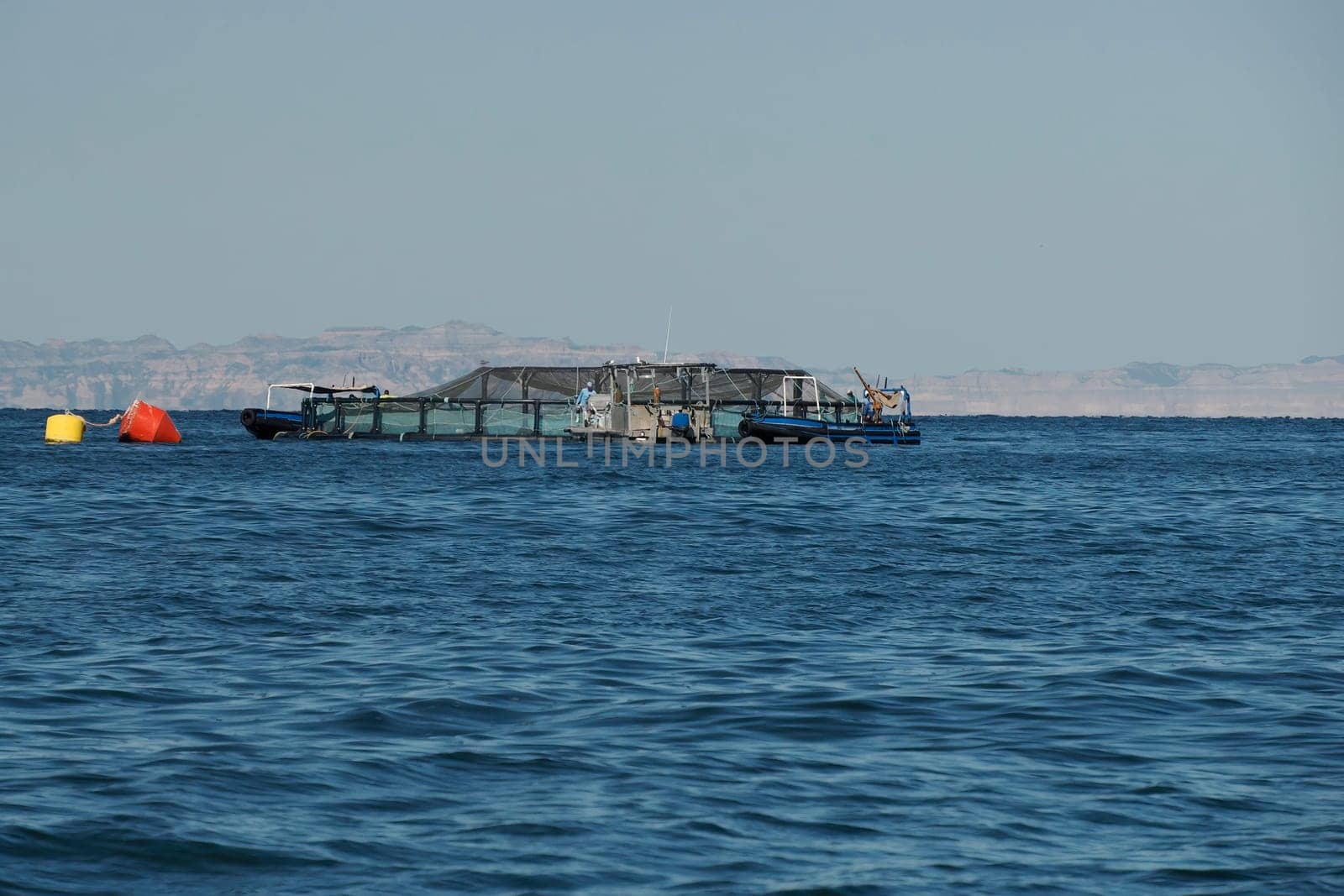 A fish farm cortez sea baja california sur landscape panorama from boat
