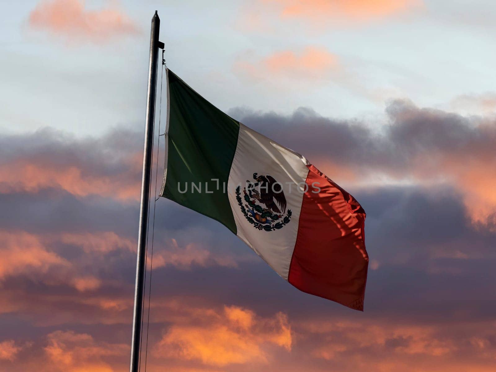 Sunset Mexican flag in ciudad de mexico, mexico city