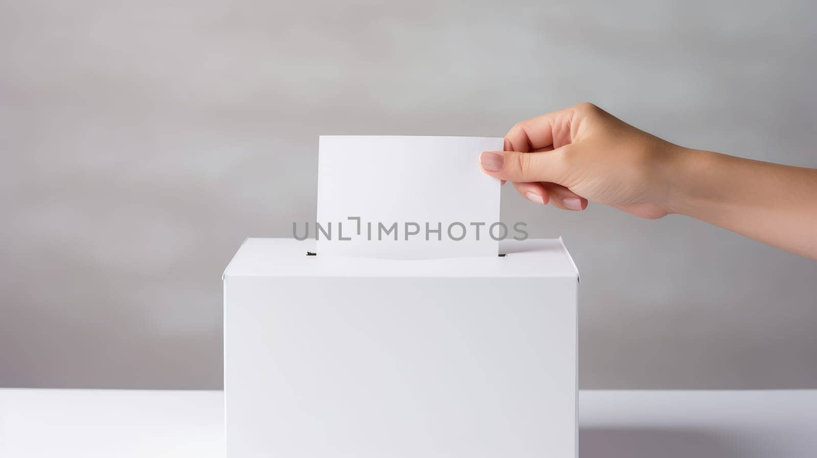The person places a ballot for the election of president, senator or deputy into a white ballot box. Awareness, decision making, choice