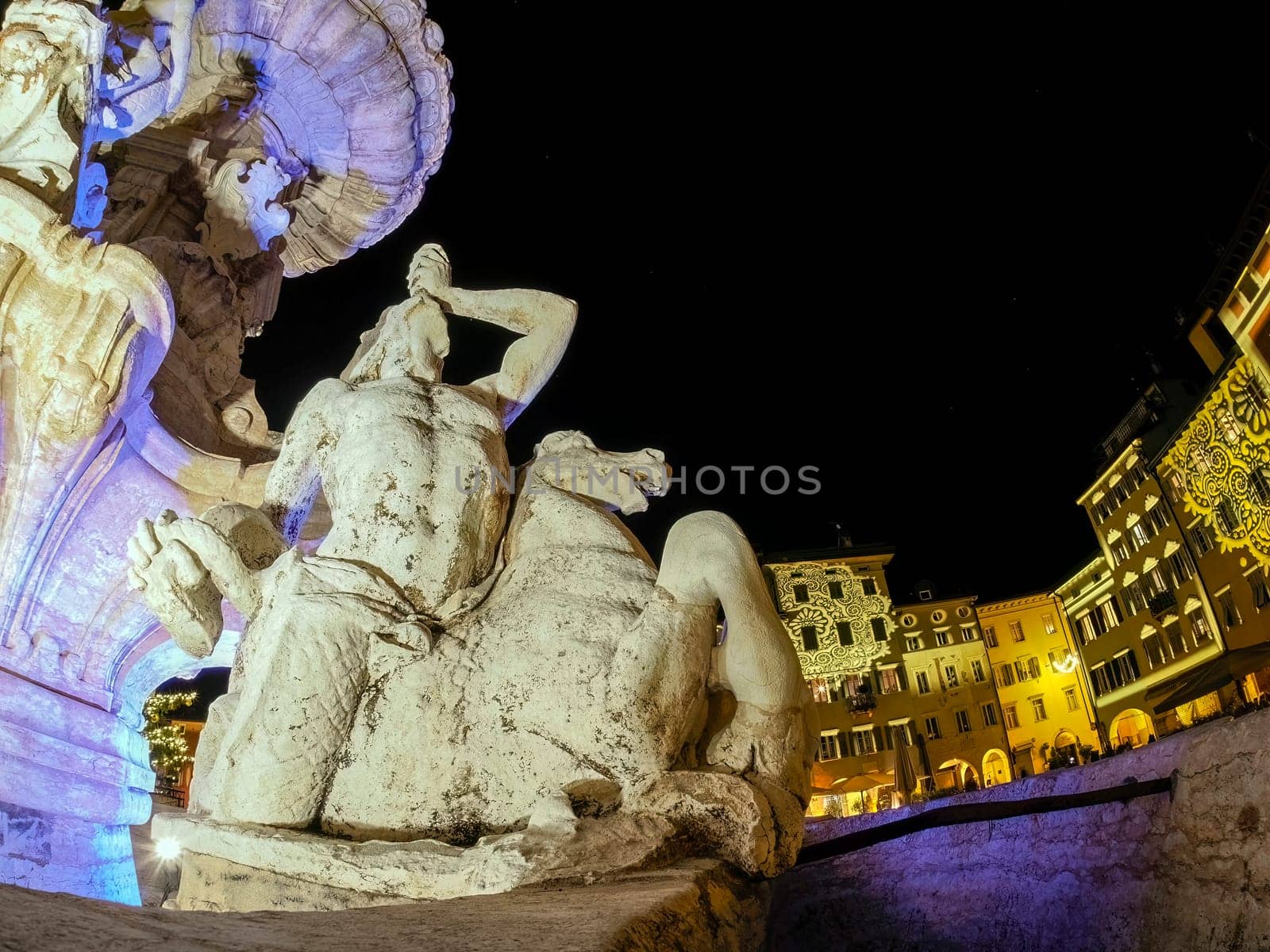 Neptune fountain trento dome night view at christmas by AndreaIzzotti