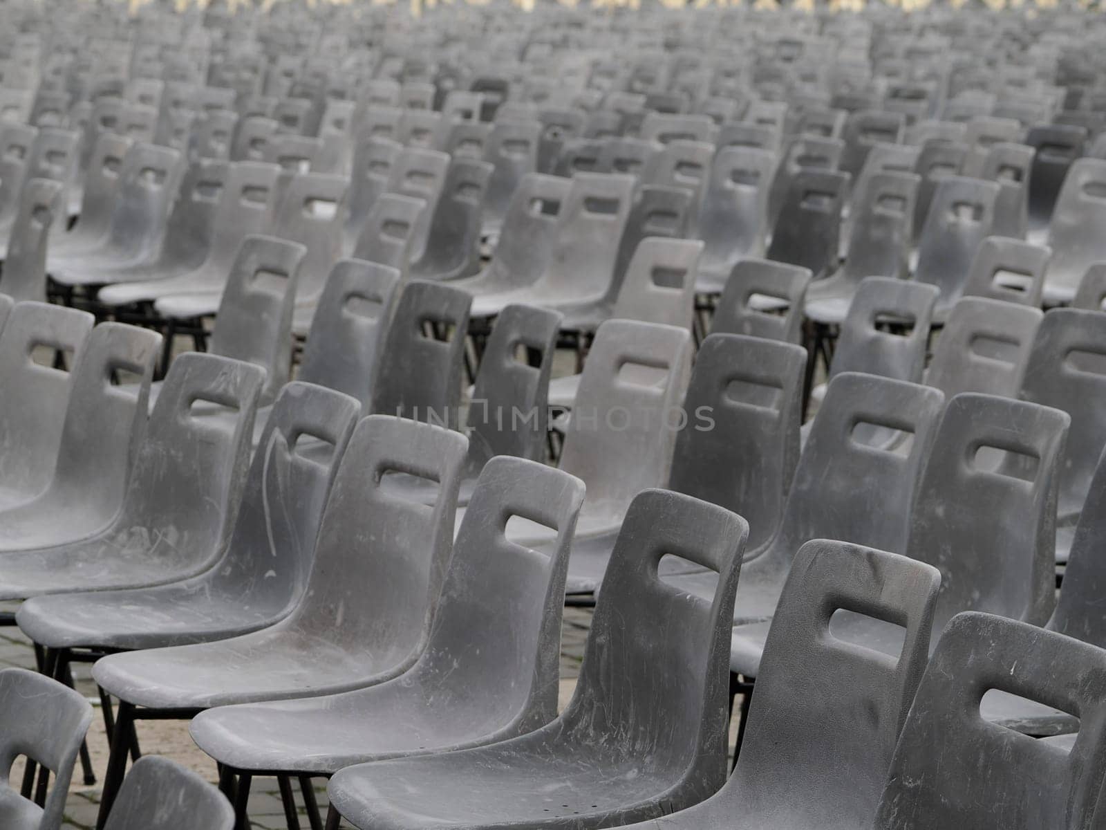 many chairs before pope francics mass in saint peter square vatican city rome exterior view detail