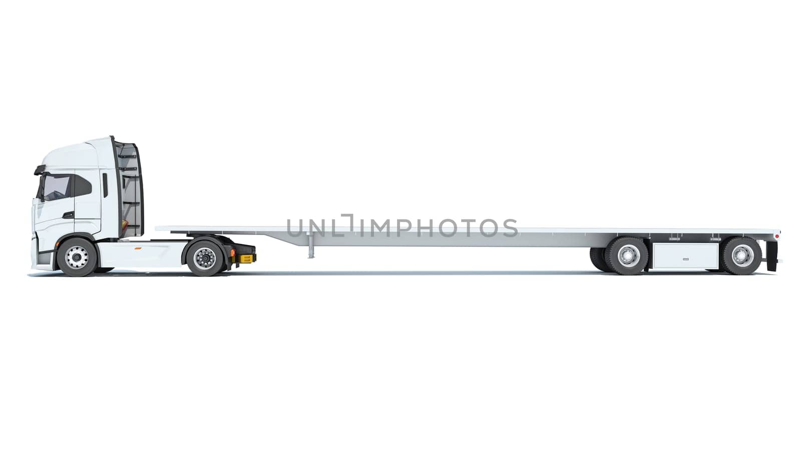 Truck with Lowboy Flatbed Trailer 3D rendering