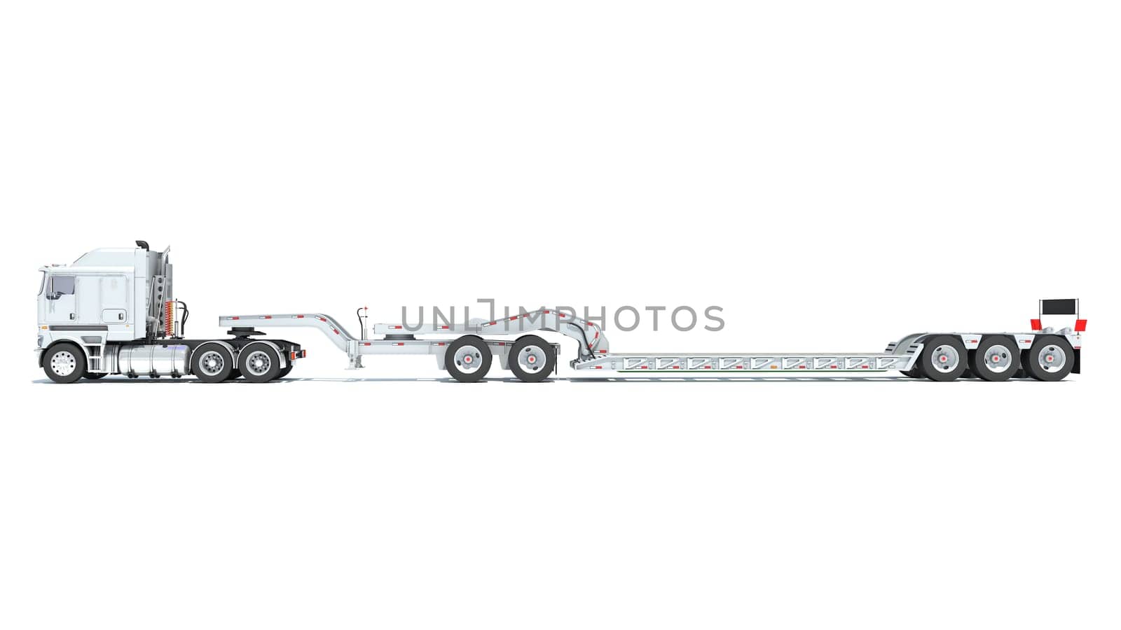 Truck with Lowboy Flatbed Trailer 3D rendering