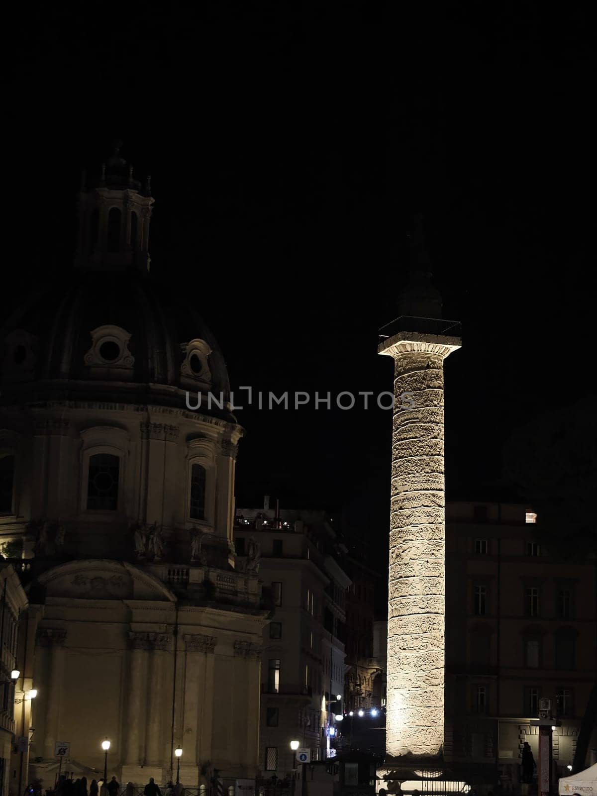 traian column fori imperiali rome view at night detail