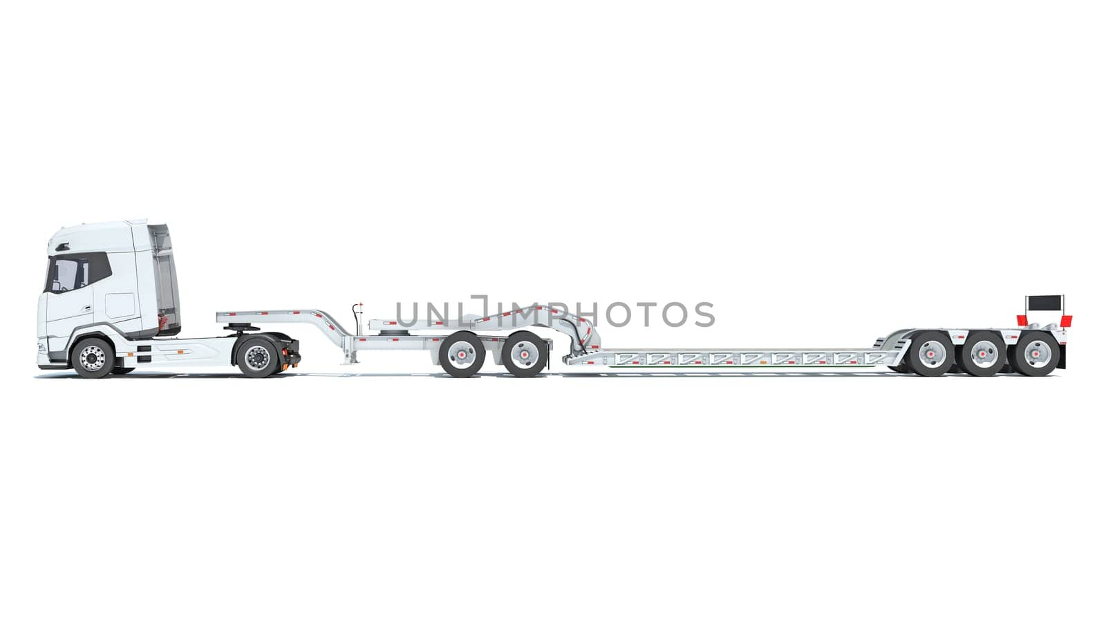 Truck with Lowboy Flatbed Trailer 3D rendering