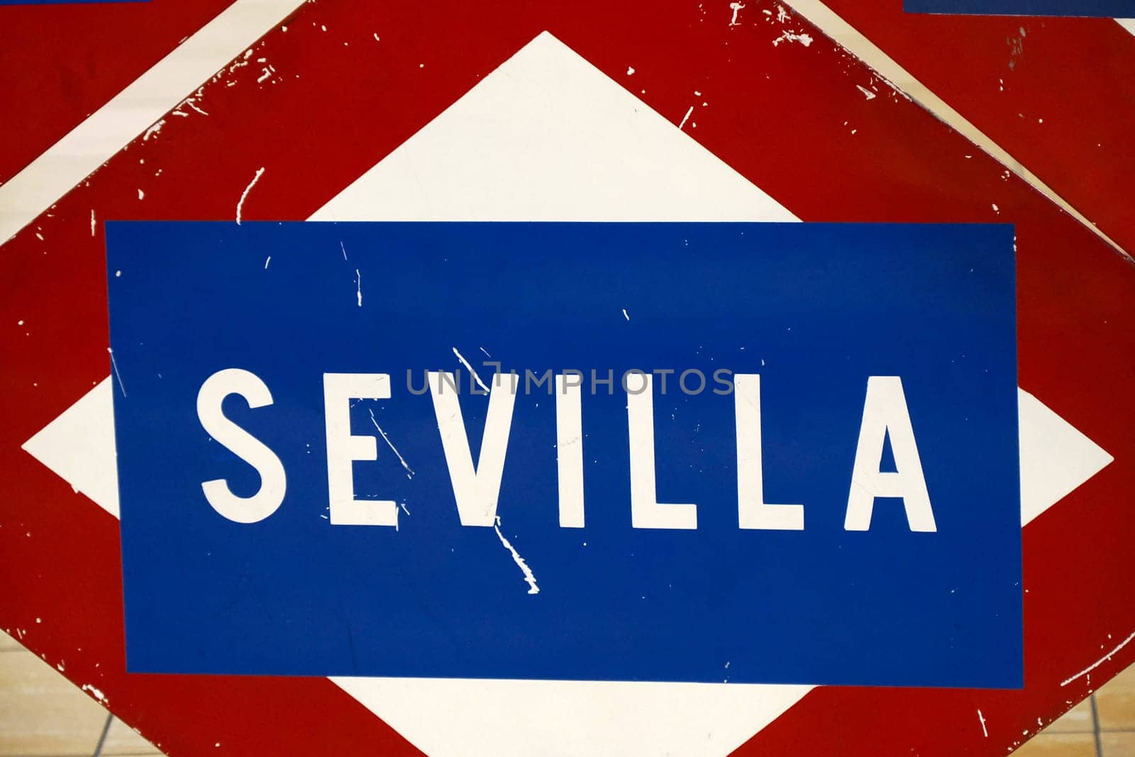 Sevilla Metro Station Sign in Madrid Spain detail