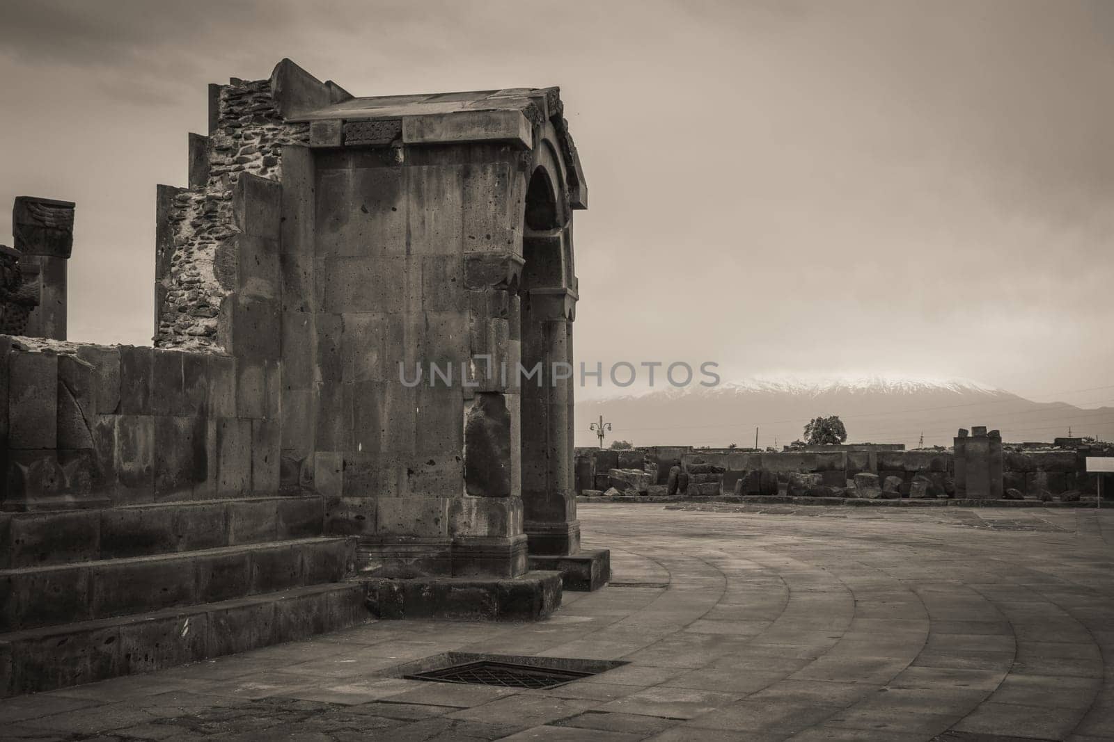 Side view of ancient doorway in Zvartnos temple in Armenia photo. by _Nataly_Nati_