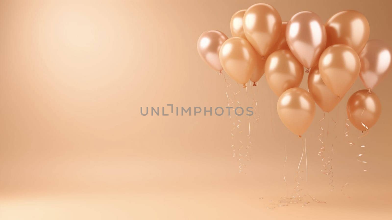 Festive stylish background with 2024 Peach Fuzz color balloons. High quality photo