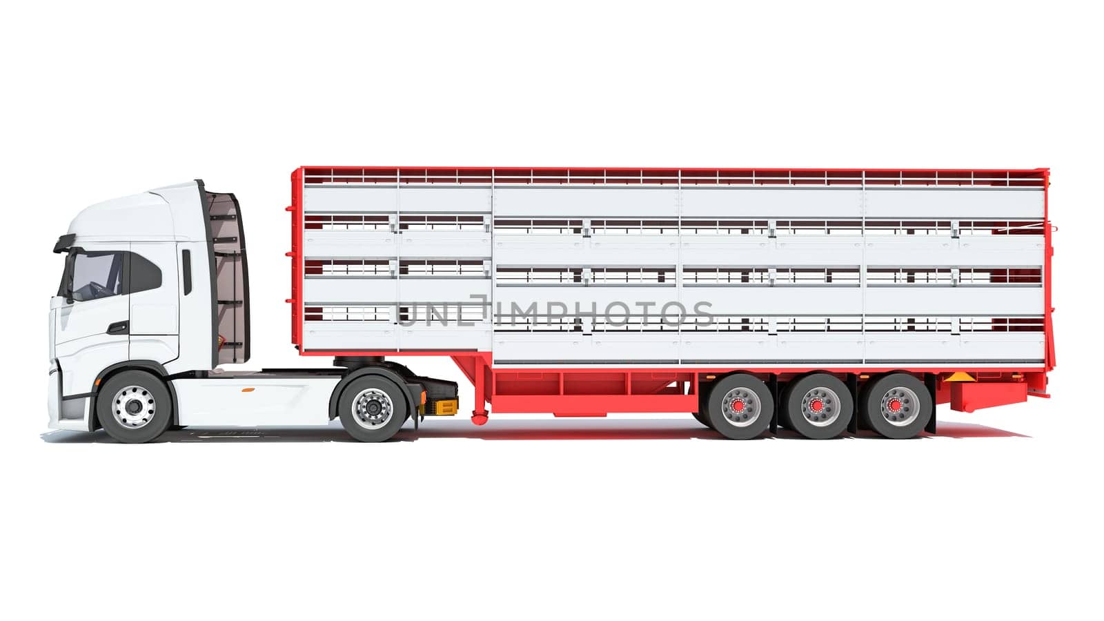 Truck with Cattle Animal Transporter Trailer 3D rendering