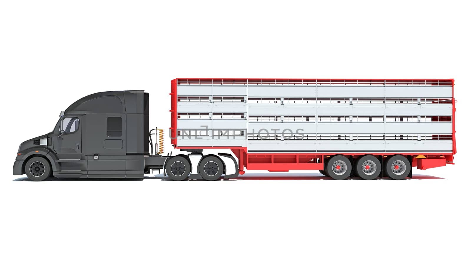 Truck with Cattle Animal Transporter Trailer 3D rendering