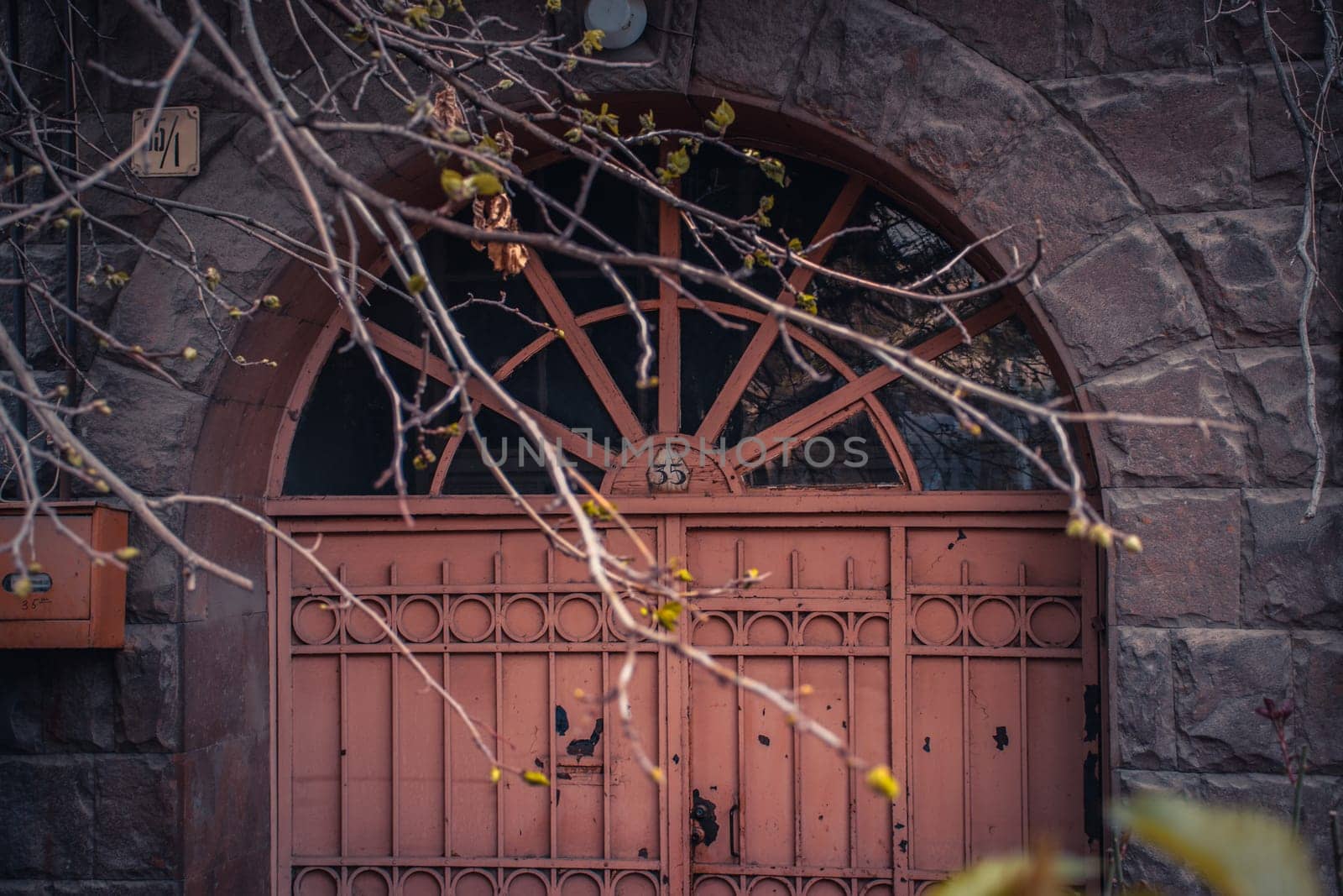 Old vintage wooden rustic front door cityscape photo. by _Nataly_Nati_
