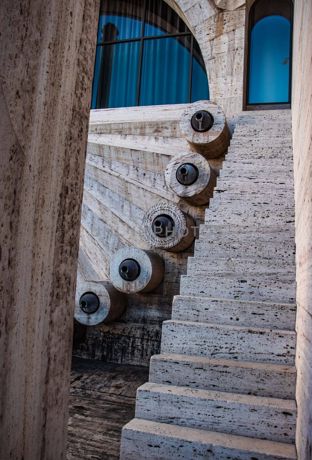 Carved steps staircase in modern architecture concept photo. Yerevan cascade giant stairway architecture. One of the sightseeing of caucasus city. High quality picture for wallpaper, travel blog