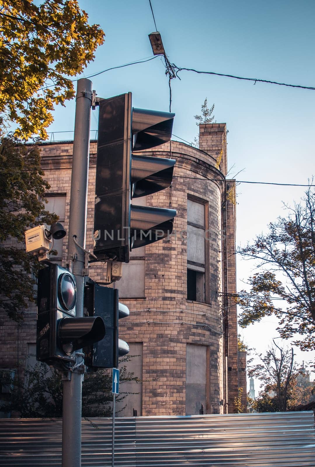 Abandoned building old architecture concept photo. Ruined walls and windows. Old brick destroyed building photography. Street scene. High quality picture for wallpaper, travel blog.