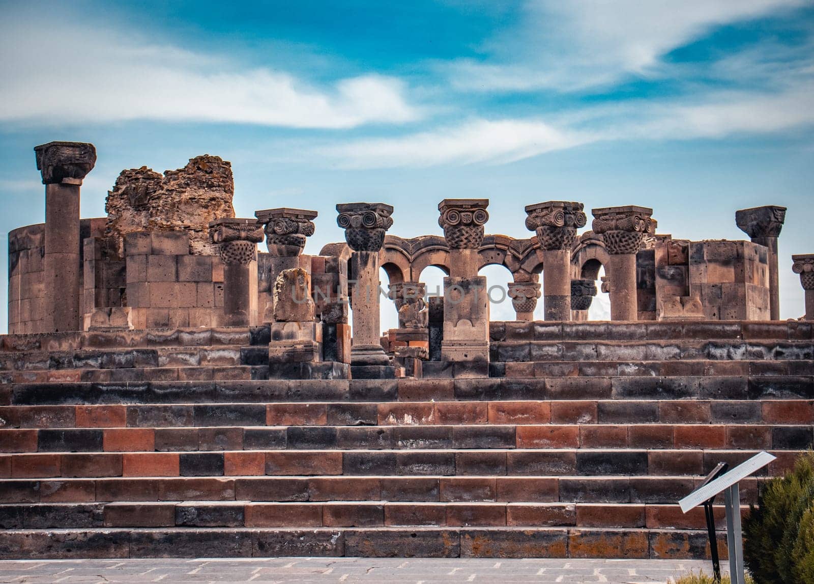 View of ancient column in Zvartnos temple in Armenia concept photo. by _Nataly_Nati_