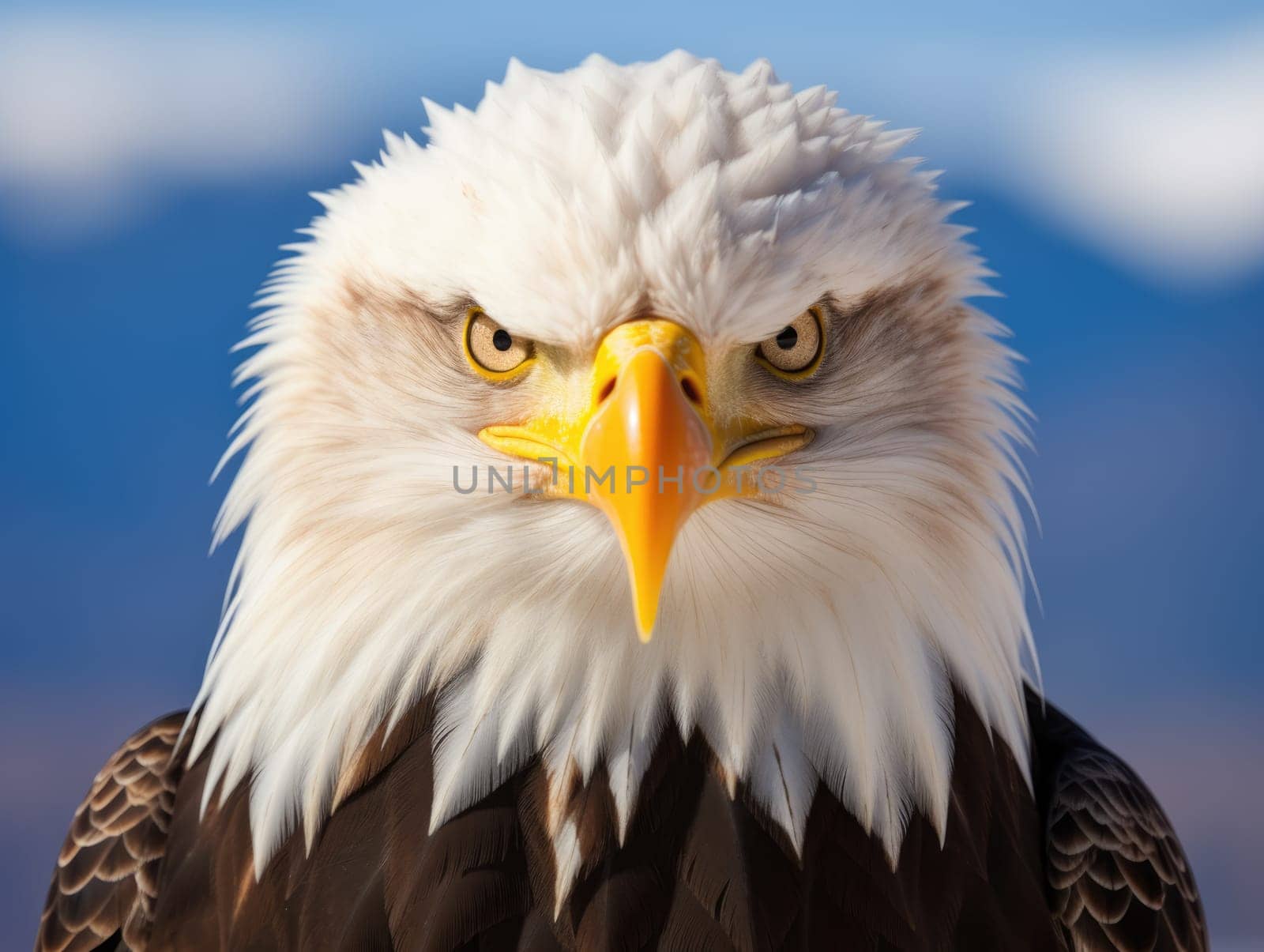 American Bald Eagle in natural habitat among cliffs, forests and rivers. Bald eagle is the national symbol of the United States.