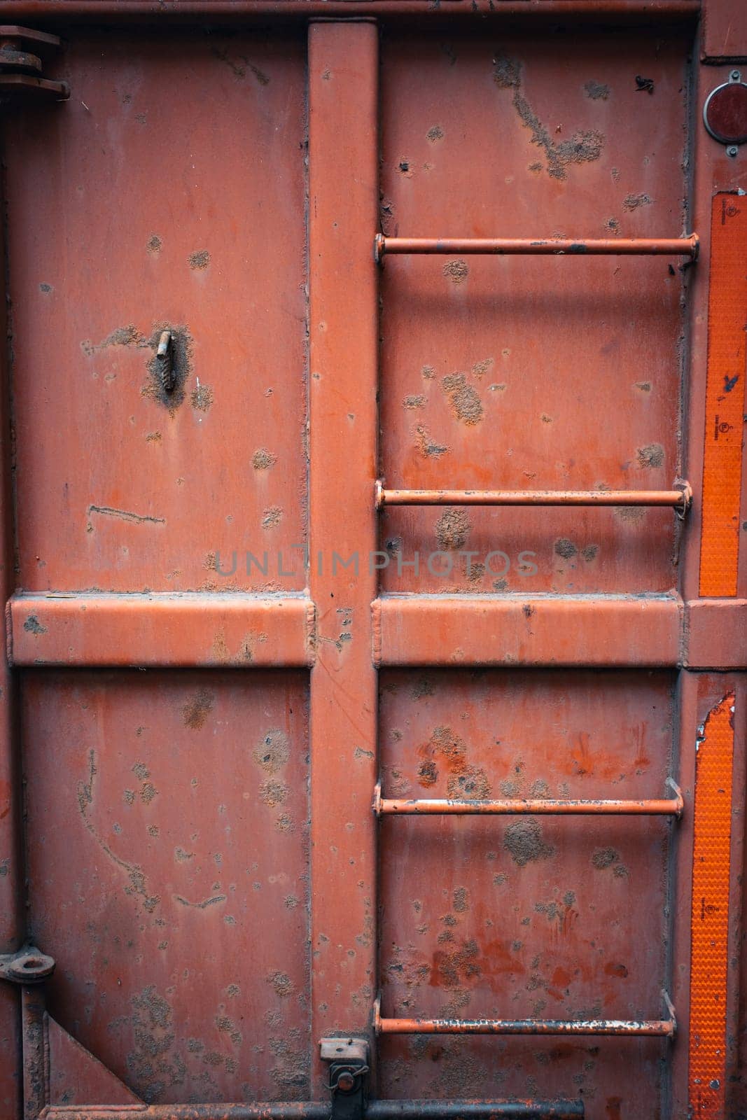 Close up industrial red containers box concept photo. Cargo freight ship for import export image. High quality picture for wallpaper. Suitable for background images and abstract illustrations.