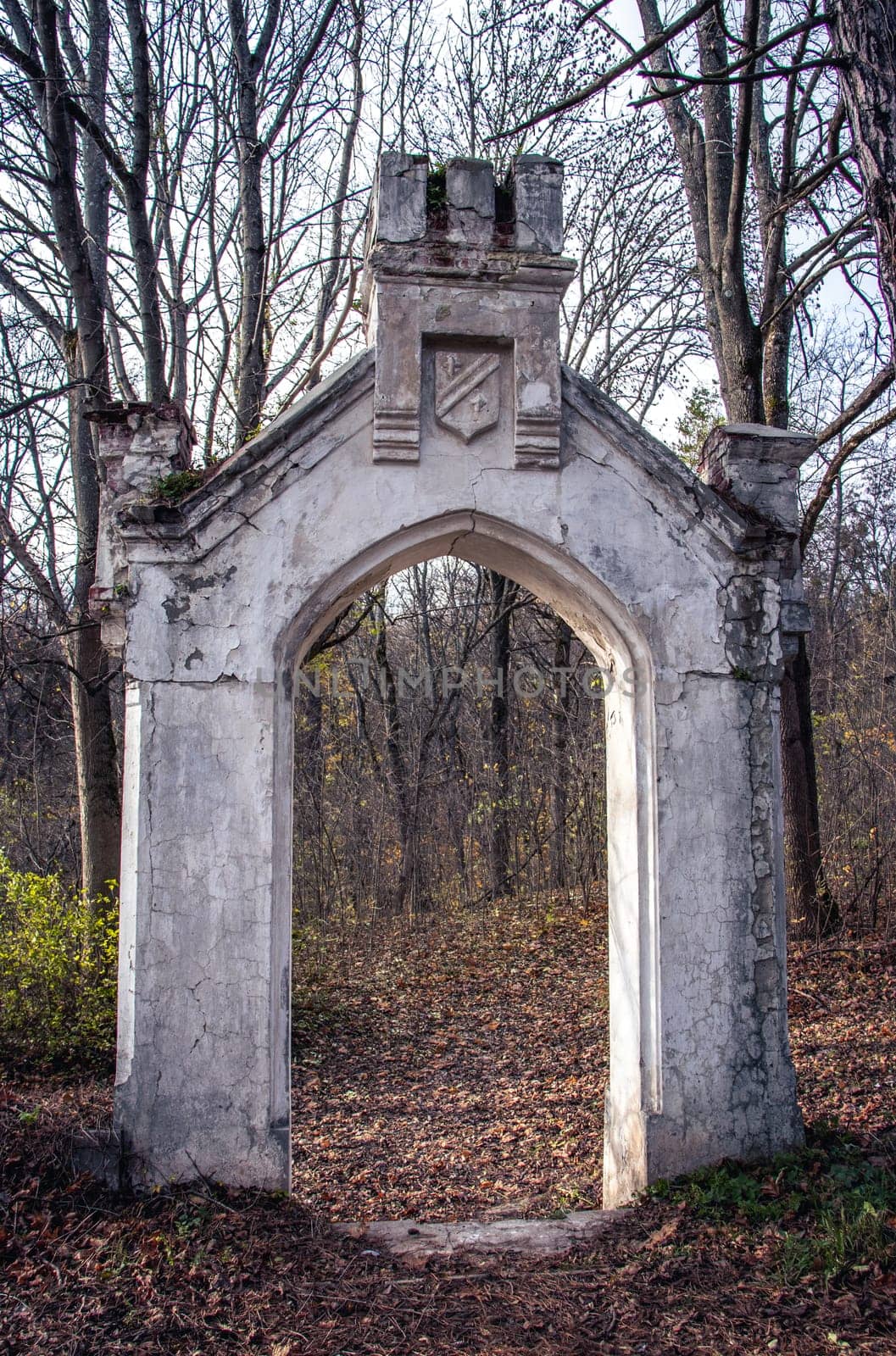 Ancient stronghold entrance ruin concept photo. Parkland overlooking from the yard. by _Nataly_Nati_